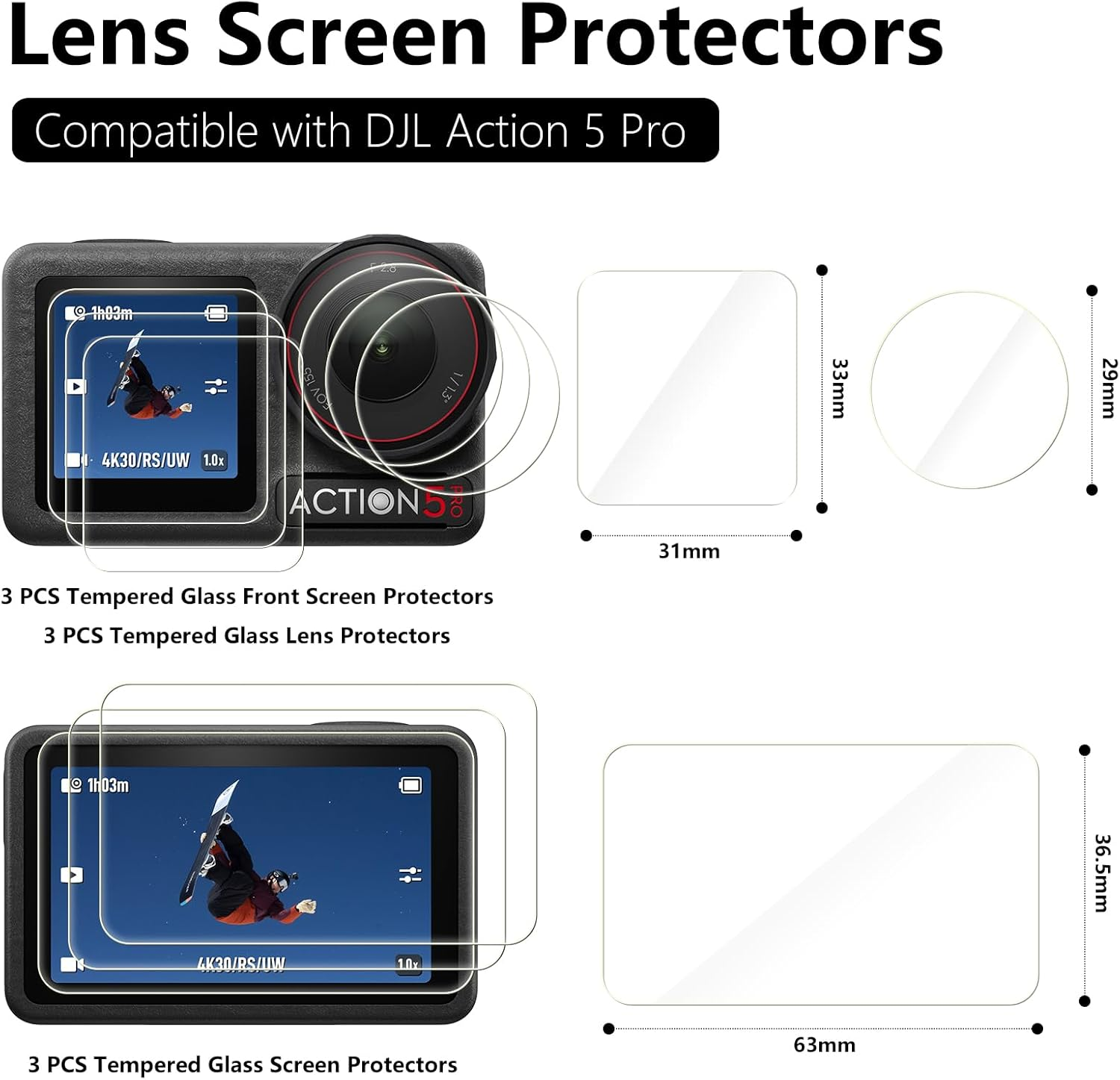 Bigqin [3+3+3 Pack] Lens Screen Protector Compatible with DJI Osmo Action 5 Pro, HD Clear Tempered Glass Film 9H Hardness Full Coverage Bubble-Free Scratch-Resistant Protective Film image number 4