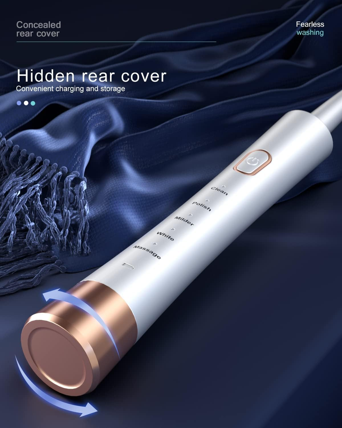 Oolong USB Rechargeable Sonic Electric Toothbrush for Adults, Powered Motor High Vibration Teeth & Gum Care, Soft Dupont Brush Heads, 2 Minutes Timer 5 Modes, White image number 5