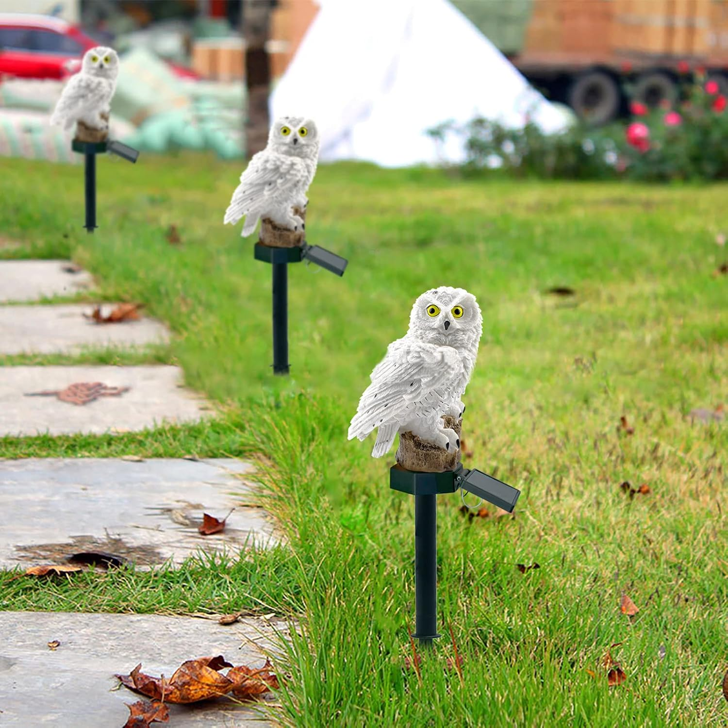 Yowin Owl Solar Garden Ornament, Owl Gift, Garden Sculptures & Statue, Waterproof Solar Animals for Outdoor Garden Yard Balcony Flowerbed Decorations - White - White image number 6