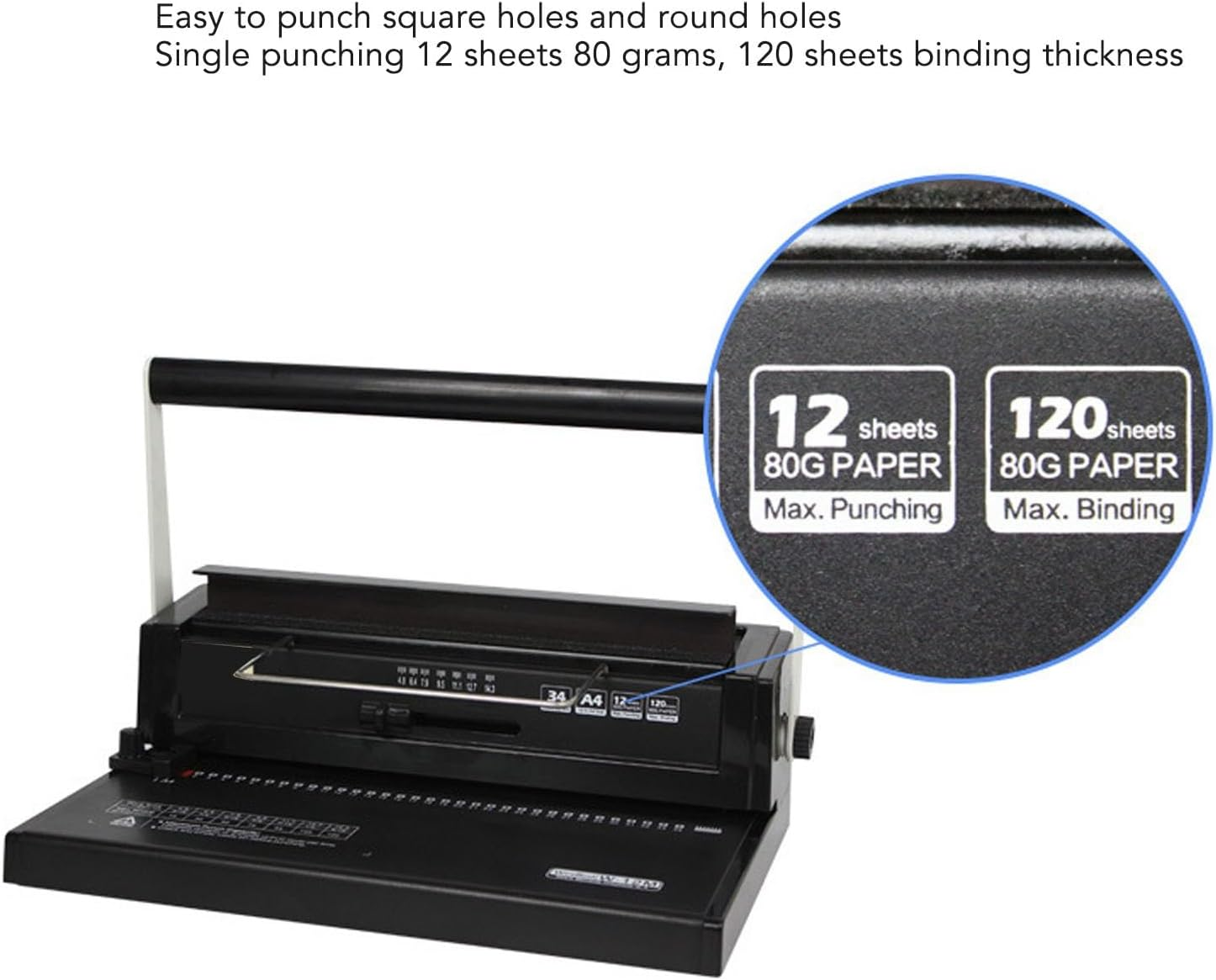 Dual Coil Punch Binding Machine, Coil Spiral Binding Machine, 34-Holes Binding 120 Sheets, Punch 12 Sheets, Punch Binder with Adjustable Side Margin, for Letter Size, A4, A5 image number 1