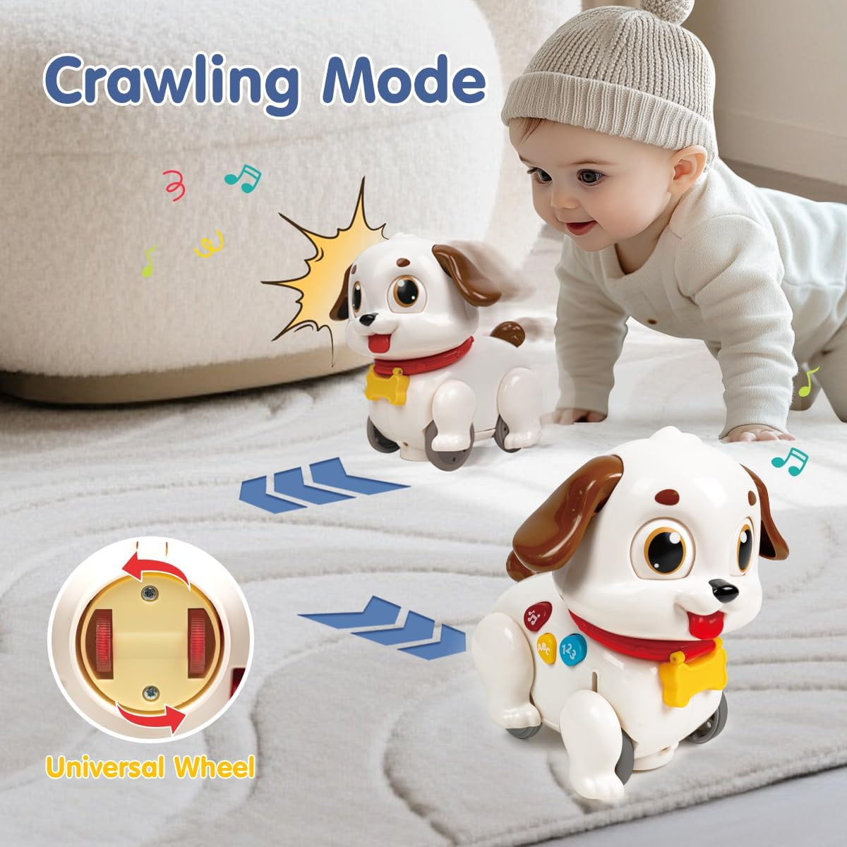 Kaekid Baby Toys 6-12 Months Musical Dancing Puppy Tummy Time Toy, Crawling and Pull along Modes, Montessori Learning Toys, Christmas Birthday Gifts for Boys Girls 6-12-18 Months image number 5