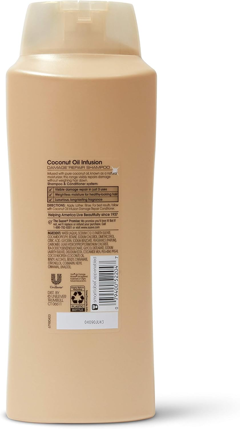 Suave Professionals Damage Repair Shampoo, Coconut Oil Infusion 28 Ounce image number 3