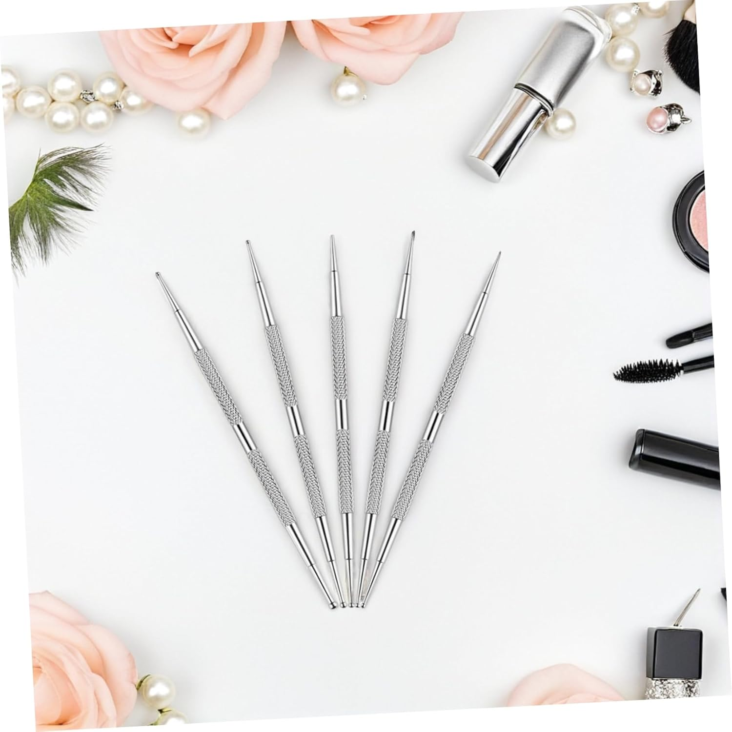 5PCS Stainless Steel Dual Ended Nail Dotting Pens for Manicure Dot Painting Rhinestone Application DIY Nail Art Tools Kit for Home and Salon Use image number 5