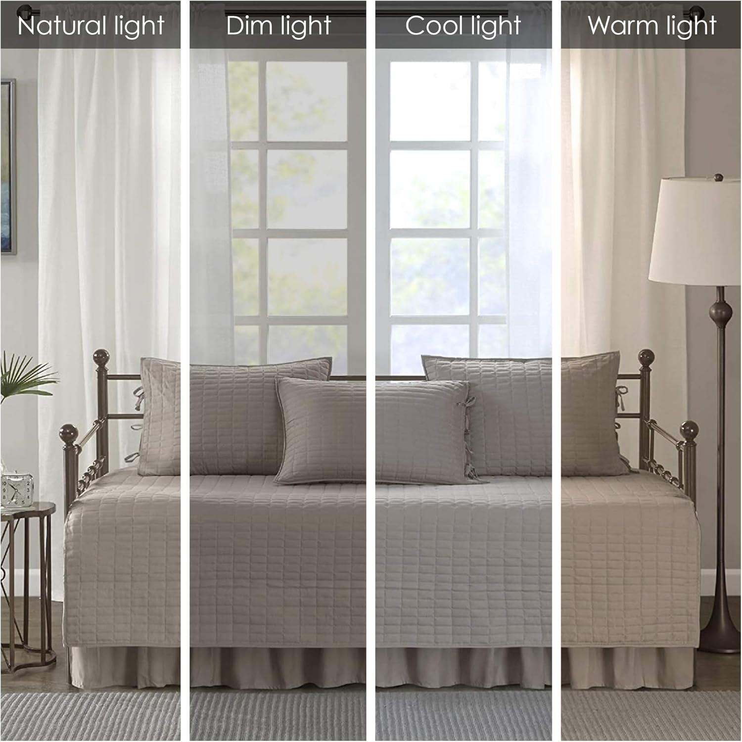 Comfort Spaces Daybed Cover - Luxe Double Sided-Quilting, All Season Cozy Bedding with Bedskirt, Matching Shams, Kienna Taupe 75"X39" 5 Piece image number 6