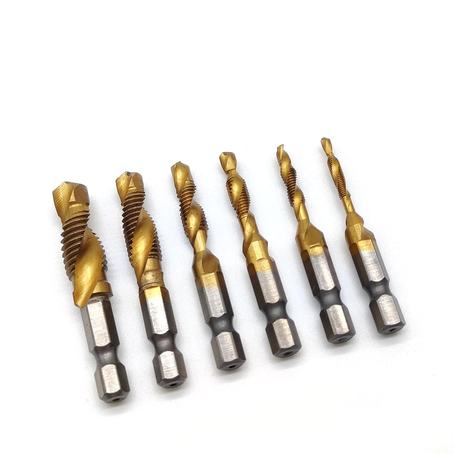 Combination Drill and Tap Bit, 6 Pcs Screw Tapping Countersink Drill Bits 1/4" Metric M3 to M10 HSS Titanium Thread Tap Drill Bit Set for Wood and Plastic