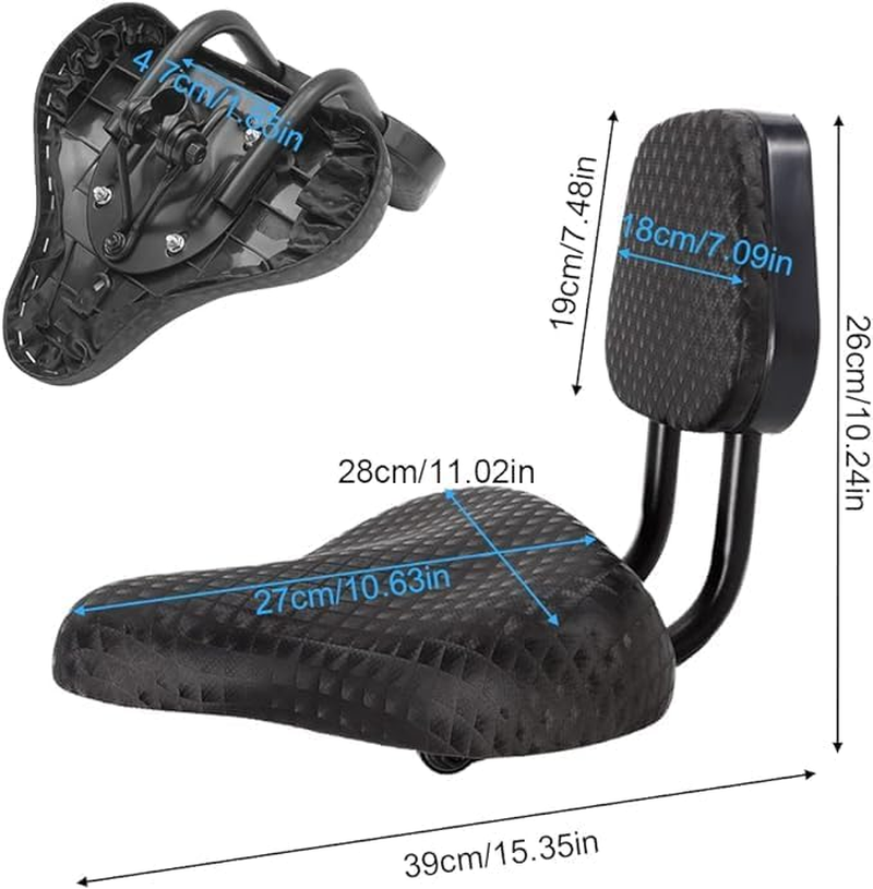 Bicycle Saddle with Soft Backrest Support, Electric Bike Tricycle Wide Comfortable Seat Padded Mountain Bike Cycling Cushion