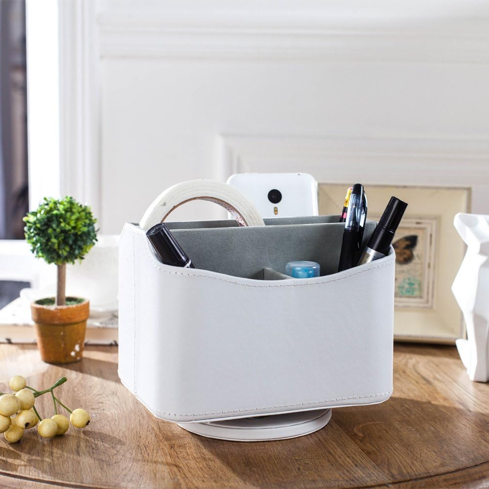 Unionbasic Rotating Desk Organizer, 360 Degree Desk Spinning Caddy, Desktop TV Guide/Mail/Media/Remote Controller Holder Organizer (White) - Crocodile White image number 5