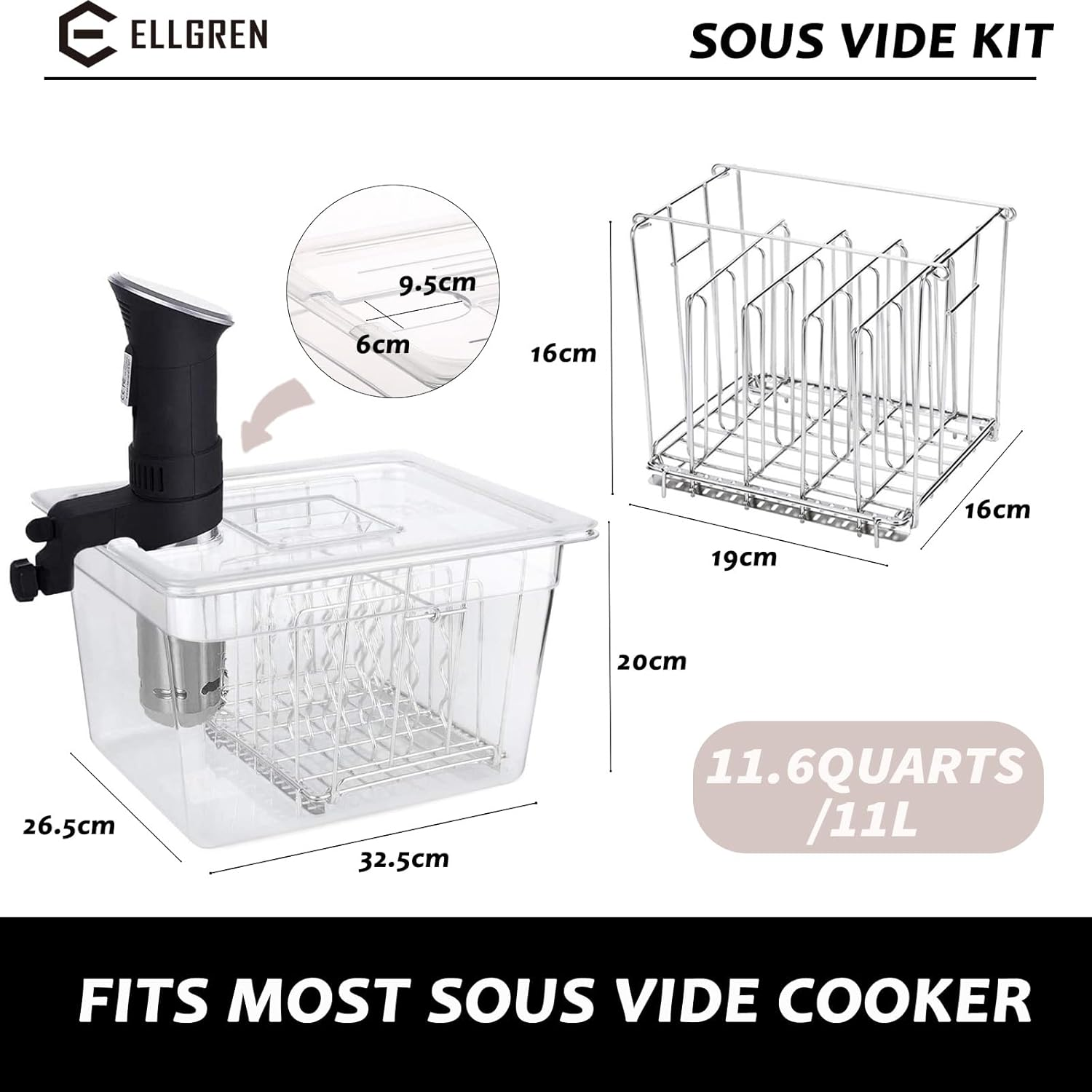 Sous Vide Container, 11L Sous Vide Rack with Lid & Rack - BPA Free Complete Sous Vide Accessories Kit for Anova, Joule, Wancle and Most Sous Vide Cookers image number 6