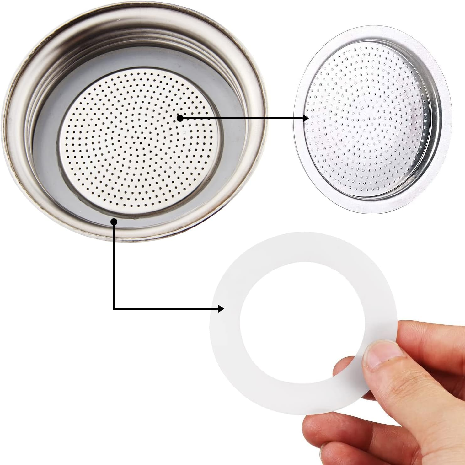 O-Rings Sealing Rings Silicone Ring Sealing Ring Coffee Cup Seal Espresso Maker Washable 9 Replacement Sealing Rings and 3 Aluminium Filters for Coffee Machines 6 Cup Pots (74 Mm) image number 2