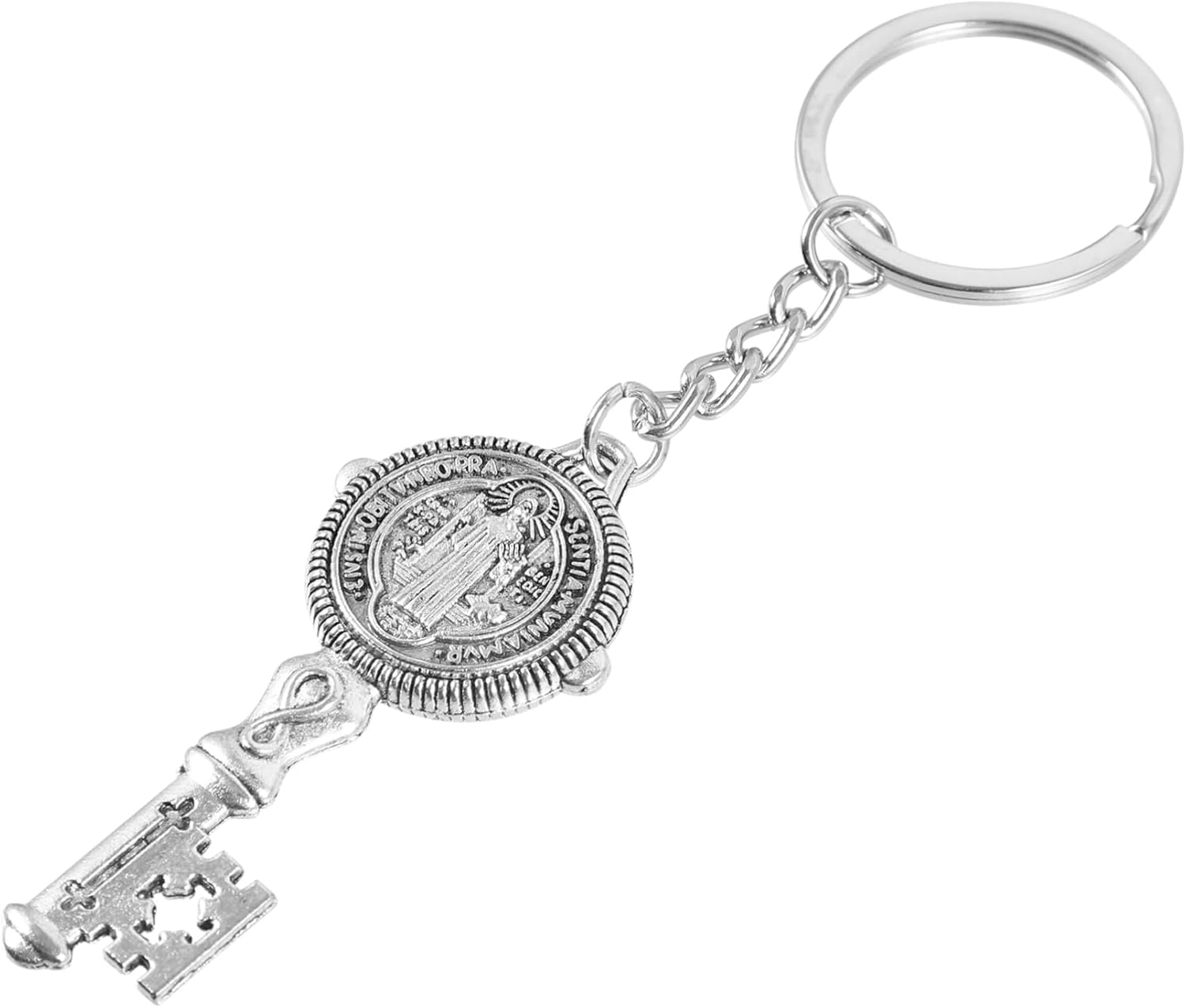 Key Chain Religious Keychain Charm Feng Shui Keychain St Benedict Medals Cross Crucifix Key Ring Key Shaped Handbag Charms Crucifix Back Keyring Metal