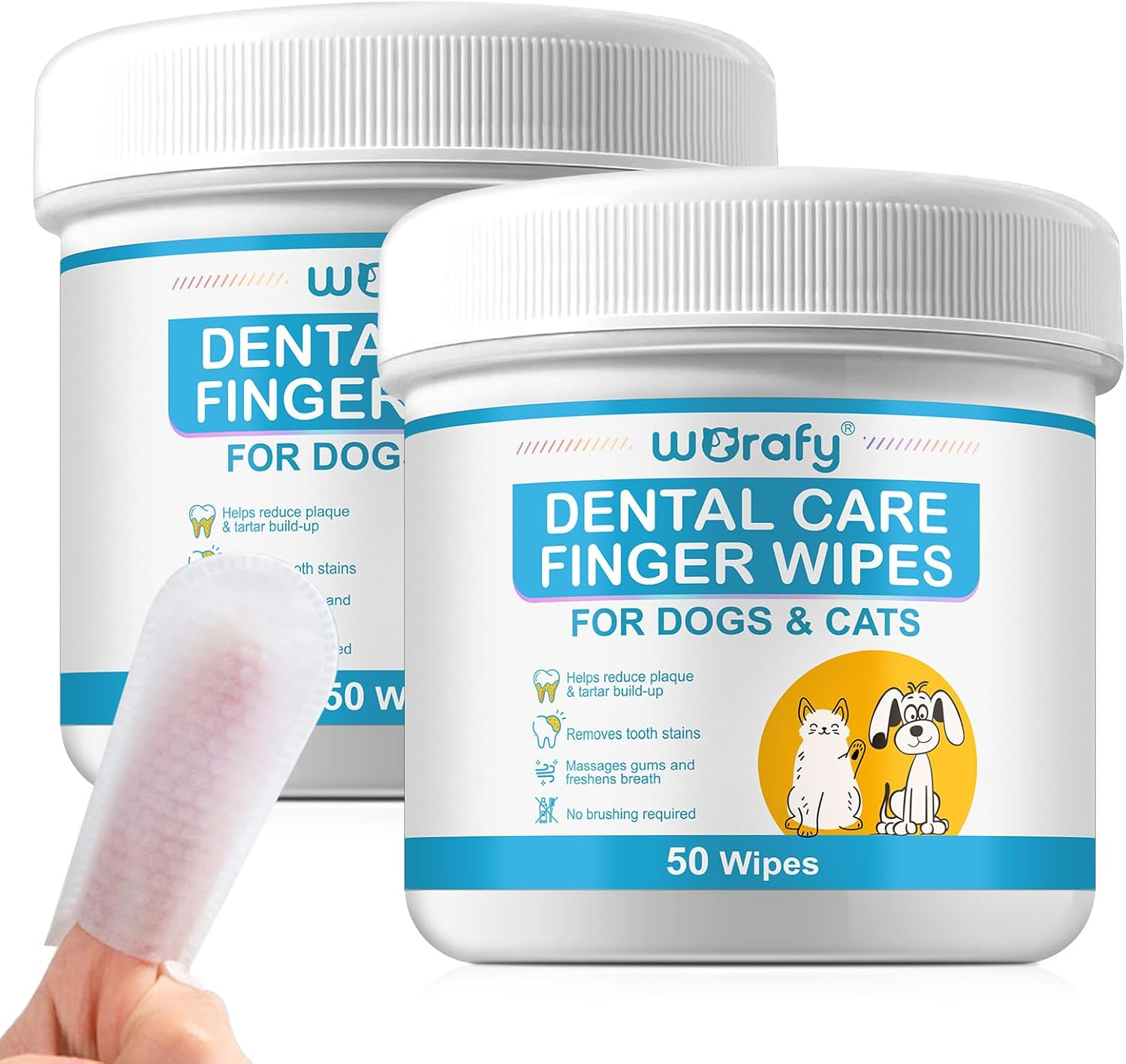Dog Dental Care Wipes - Cat & Dog Teeth Cleaning Finger Wipes - Reduces Plaque & Freshing Breath - Disposable Pet Wipes - 50 Count image number 2