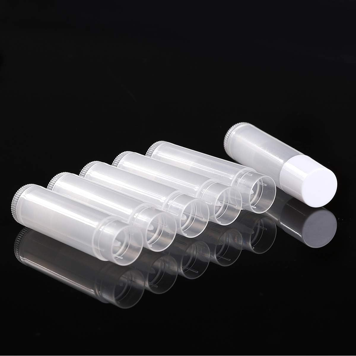 JIUZHU 100 Sets Empty Lip Balm Lip Gloss Tubes Bulk round with White Caps for DIY Lipstick Homemade, 3/16 Oz (5.5 Ml), Clear, BPA Free, 100 Tubes and 100 Caps image number 1