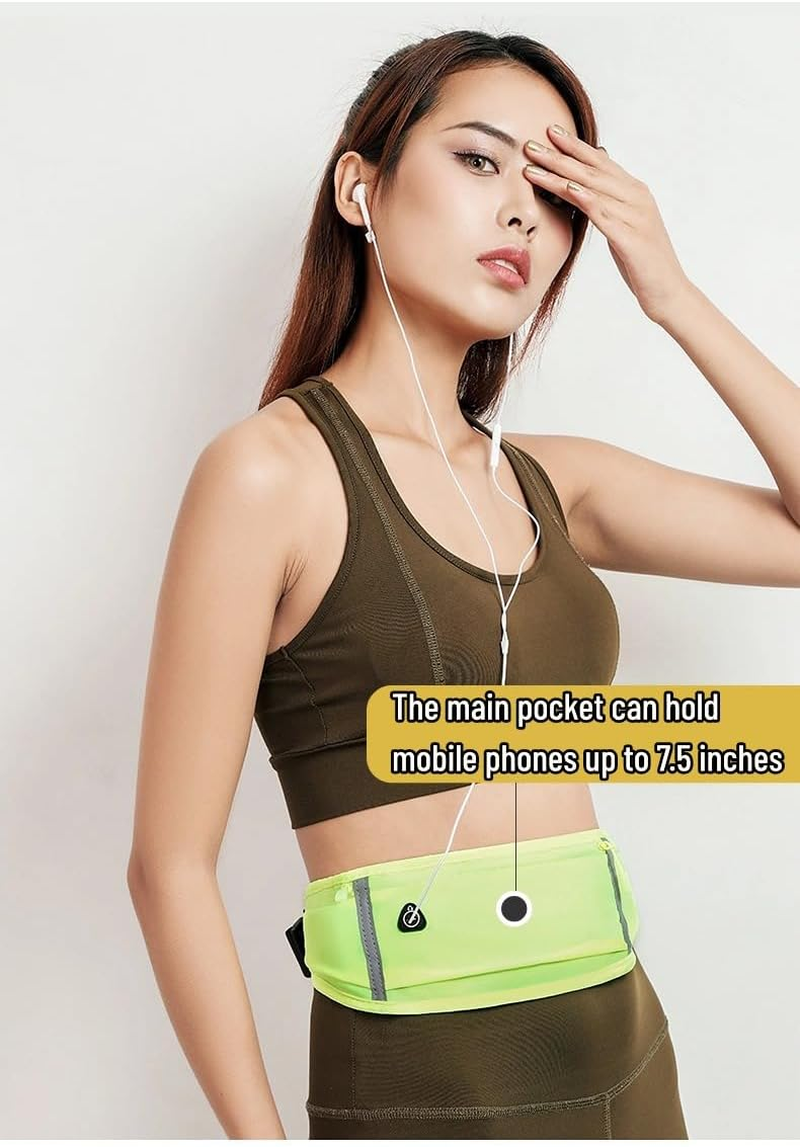 3 Pockets Running Belt for Men Women, Reflective Running Phone Holder Adjustable Fanny Pack,Runners Pouch Waist Pouch for Phone, Keys,Running Essentials (B-Fluorescent Green) - A-Grey image number 7