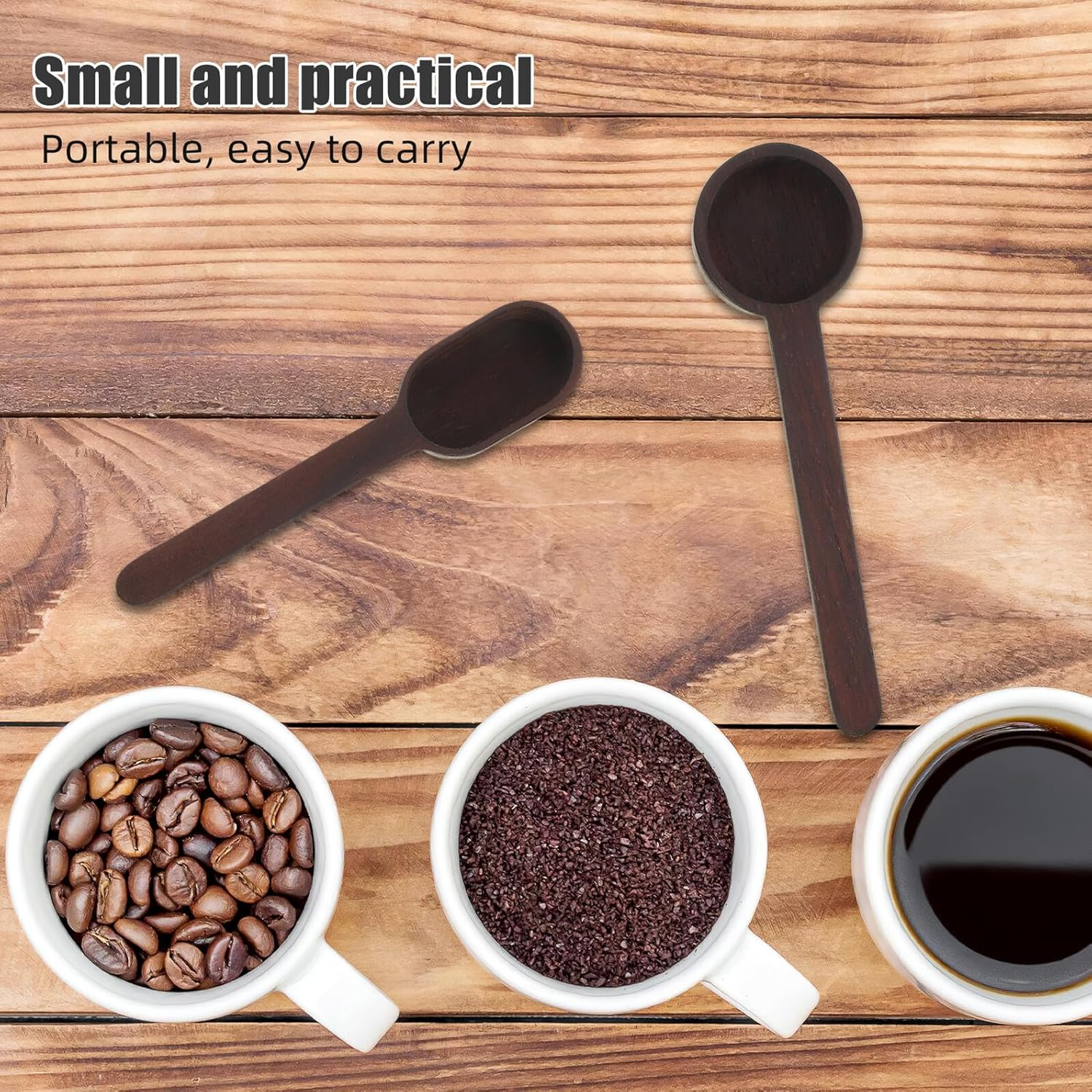 2Pcs Wood Coffee Bean Measuring Spoons Set Walnut Solid Wood Scoop for Ground Coffee and Espresso Small Kitchen Measuring Spoons for Tea Baking and Cooking image number 3