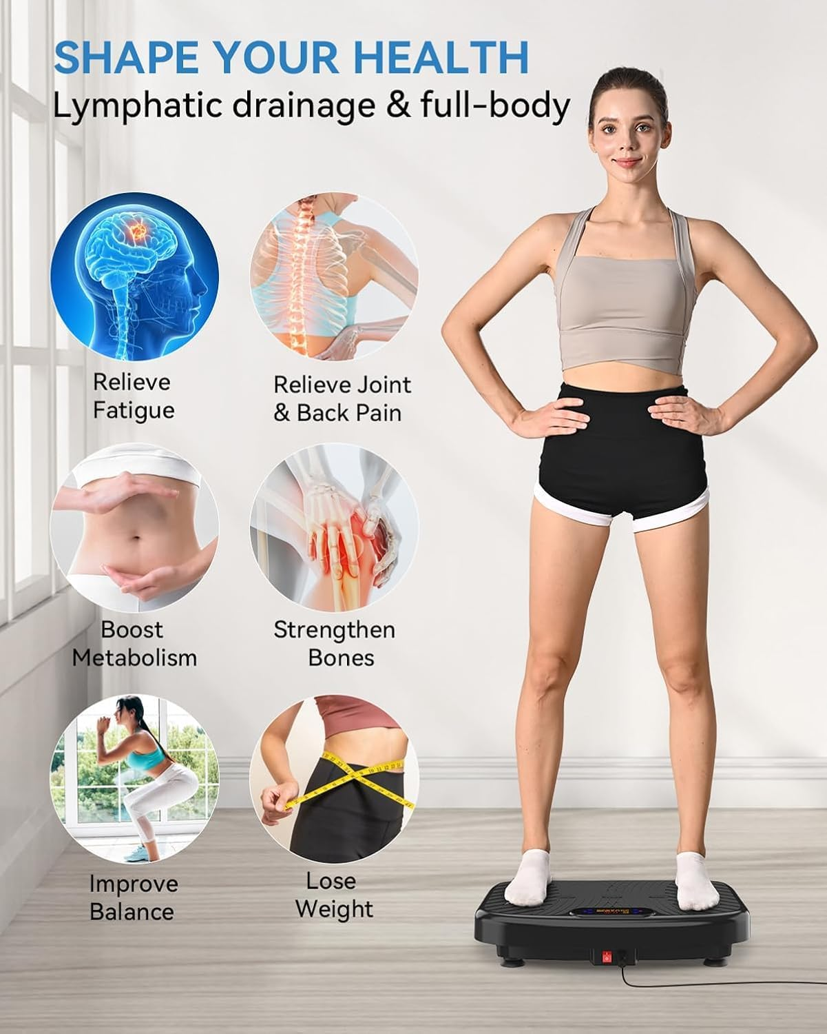 Wacloud Vibration Plate Exercise Machine &ndash; 99 Speed Whole Body Workout Vibration Platform with Resistance Bands & Remote, Weight Loss & Home Fitness Equipment image number 4