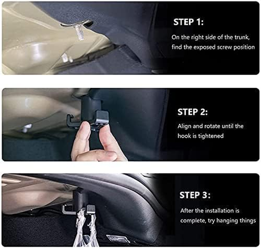 Trunk Grocery Hook Compatible for Tes-La Model 3, Trunk Holder Hanger Tes-La Model 3 Accessories Fit 2016 2017 2018 2019 2020 2021 Interior Accessories Aluminum Trunk Grocery Bag Hook image number 3