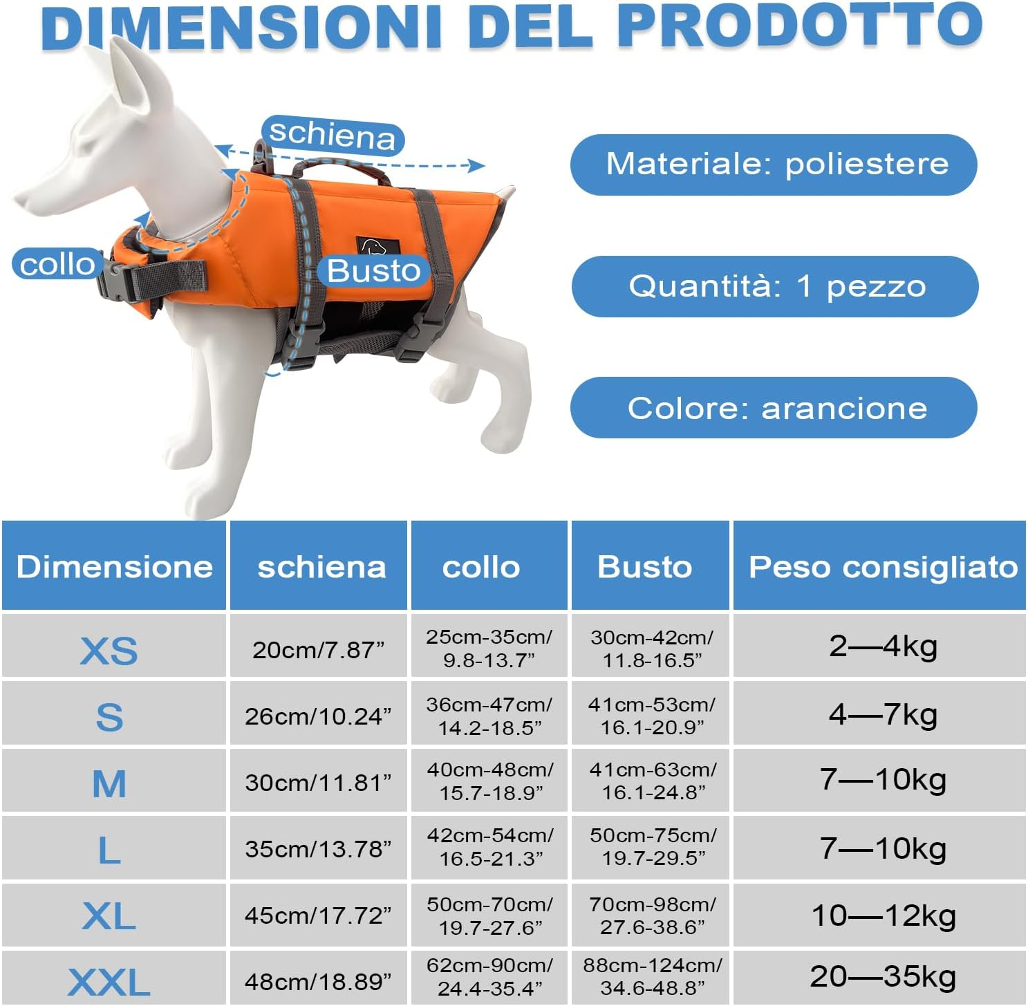 Voarge Dog Life Jacket, Pet Safety Vest Swimwear Dog Life Jacket, Adjustable for Dog Size with Strong Swimming and Rescue Handle (Orange, S) image number 4