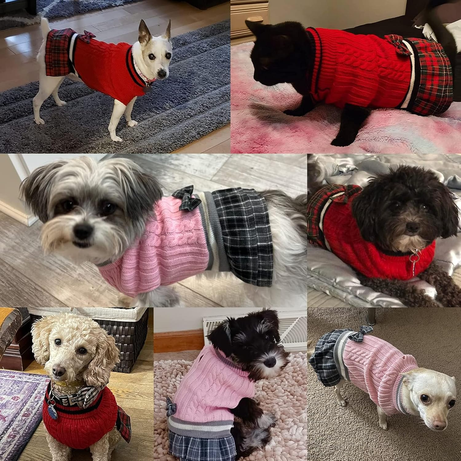 PAWCHIE Dog Sweater Dress with Bowtie - Dog Turtleneck Pullover Knitwear for Small Dogs Girls Cold Weather Sweater with Leash Hole, Suitable for Small Medium Dogs Puppies image number 3