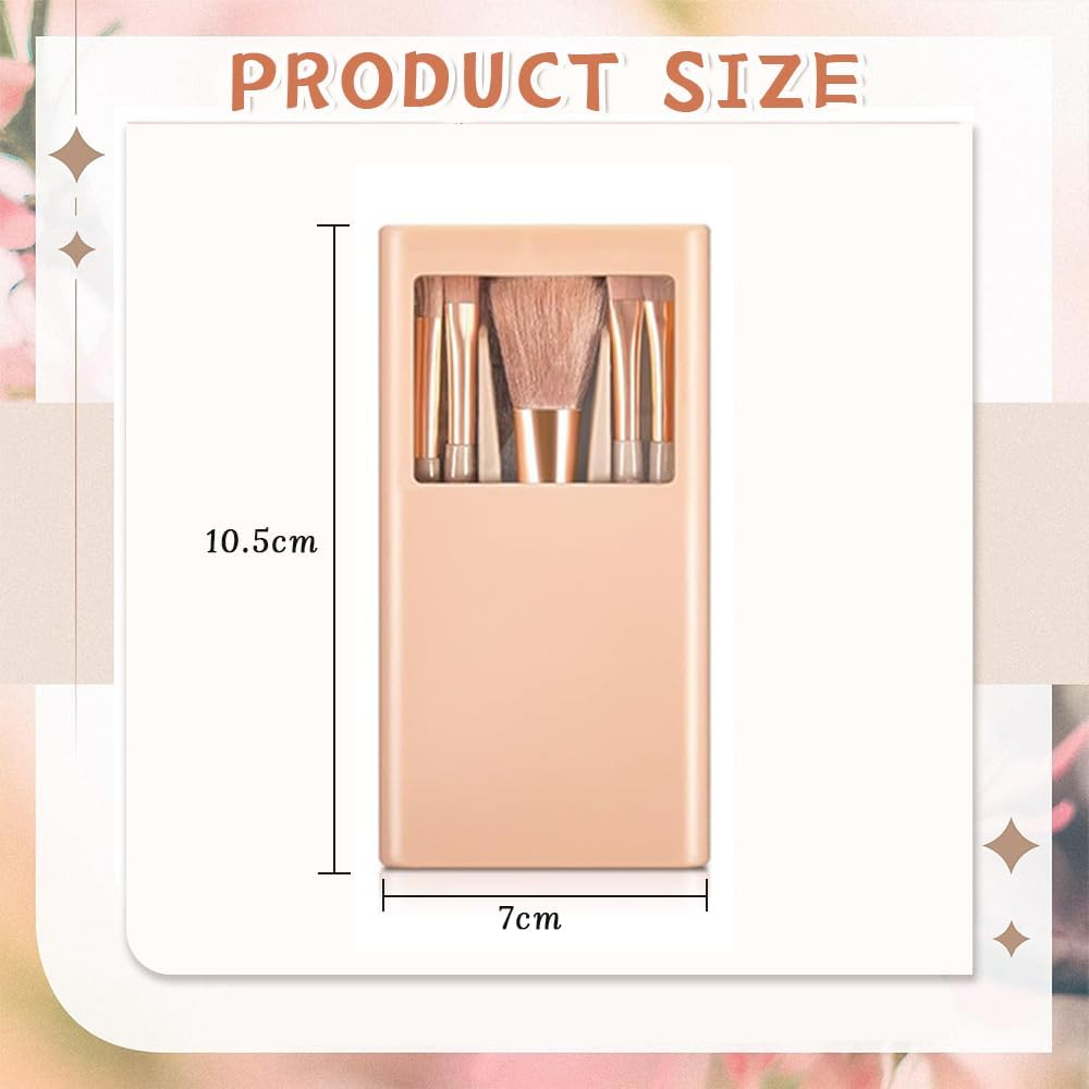 6 Sets 30 Pcs Travel Makeup Brush Set,Complete Function Cosmetic Brushes Kit,With Hard Case and Mirror,Easy-Taken,Mini Makeup Brushes,Suitable for Home,Travel,Camping(Apricot) image number 3