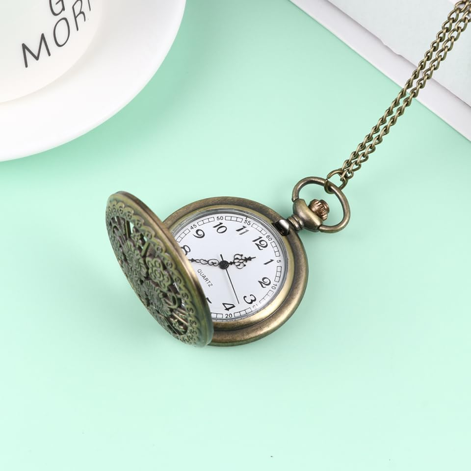 Gatuida 1Pc Retro Pocket Watch Zinc Alloy Hollowed-Out Quartz Watch Chain for Fashion Statement image number 1