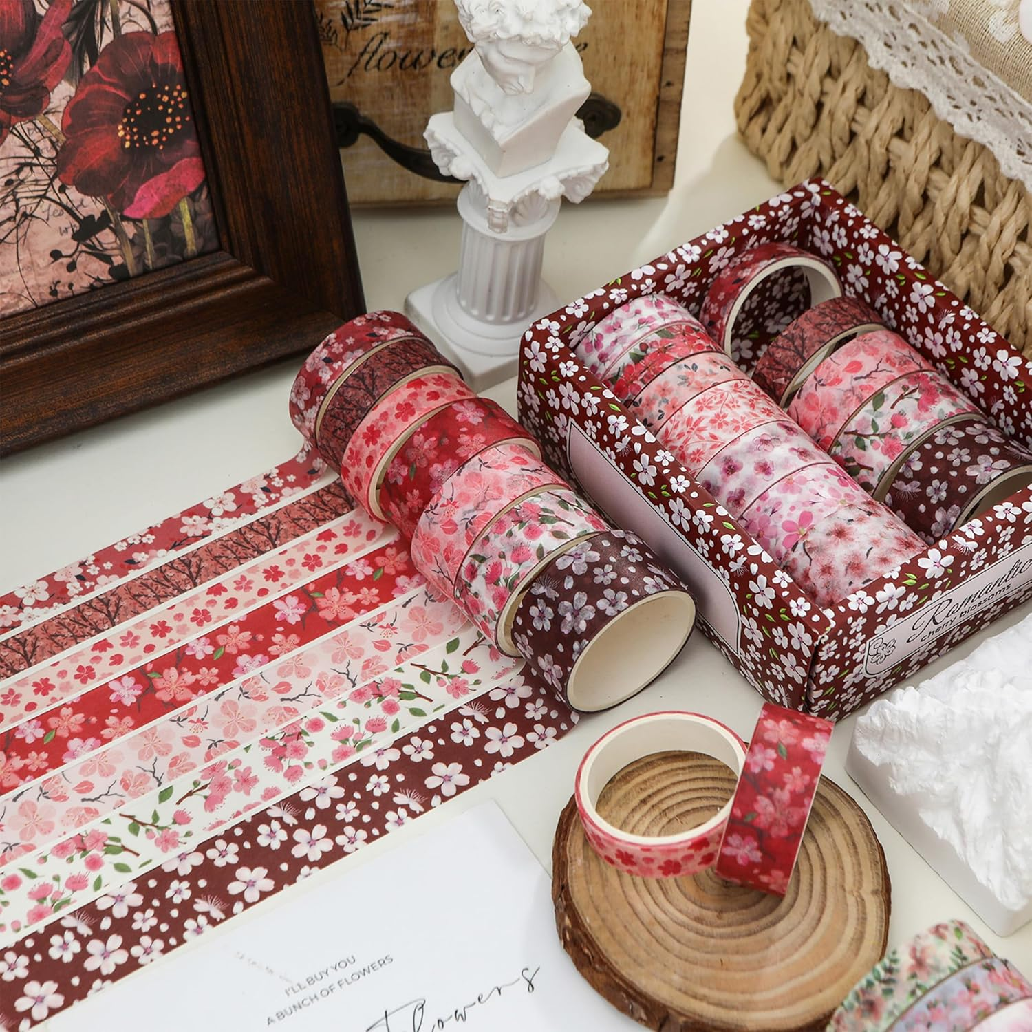 Songdao 14 Rolls Sakura Washi Tape Set Flowers Arts Adhesive Tapes Cherry Blossom Decorative Masking Tape Sets for Craft, Kids, Scrapbook, DIY, Gift Wrapping (Blush Petals) image number 4