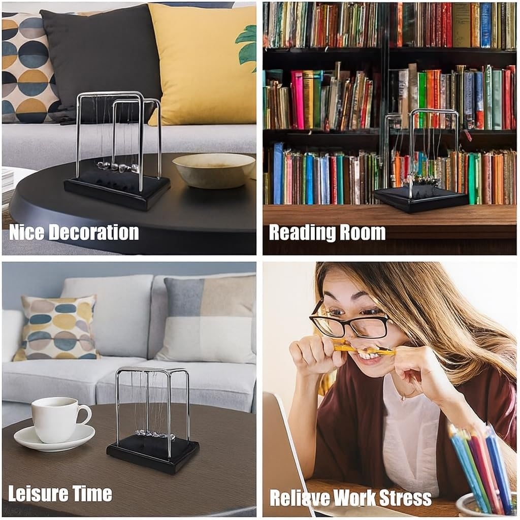 Newtons Cradle Balance Balls, Swinging Balls with Black Base, Fun Science Physics Learning Accessories, Calm down Fidgets Kit, Desk Toys for Stress Relief, Office Home Decoration (Black) image number 5