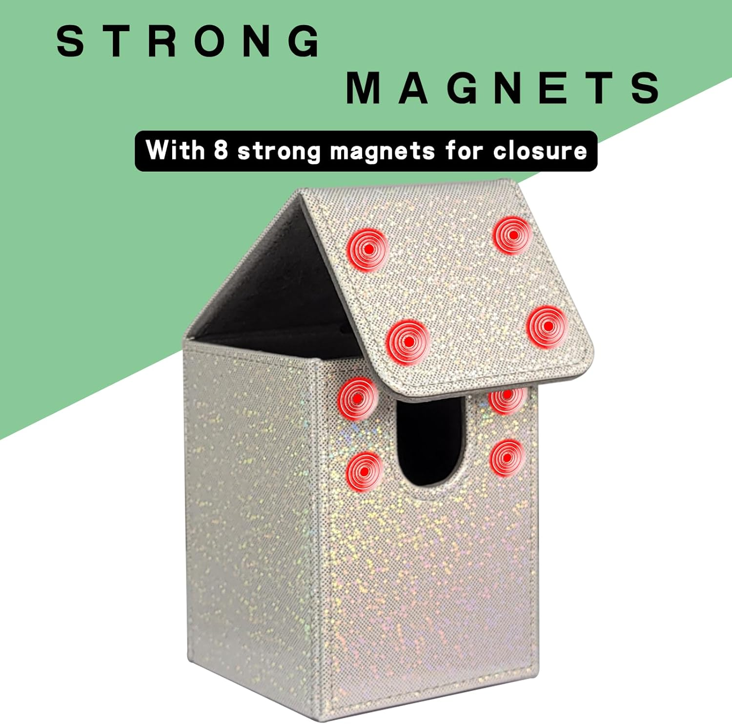 Dmoicols Sparkly Card Deck Box Holds 100+ Single Sleeved Cards,Leather Card Storage Case,Mtg Commander Deck Box with 2 Dividers Fit TCG CCG Magic Cards Vertical(Sparkly White Point) image number 1