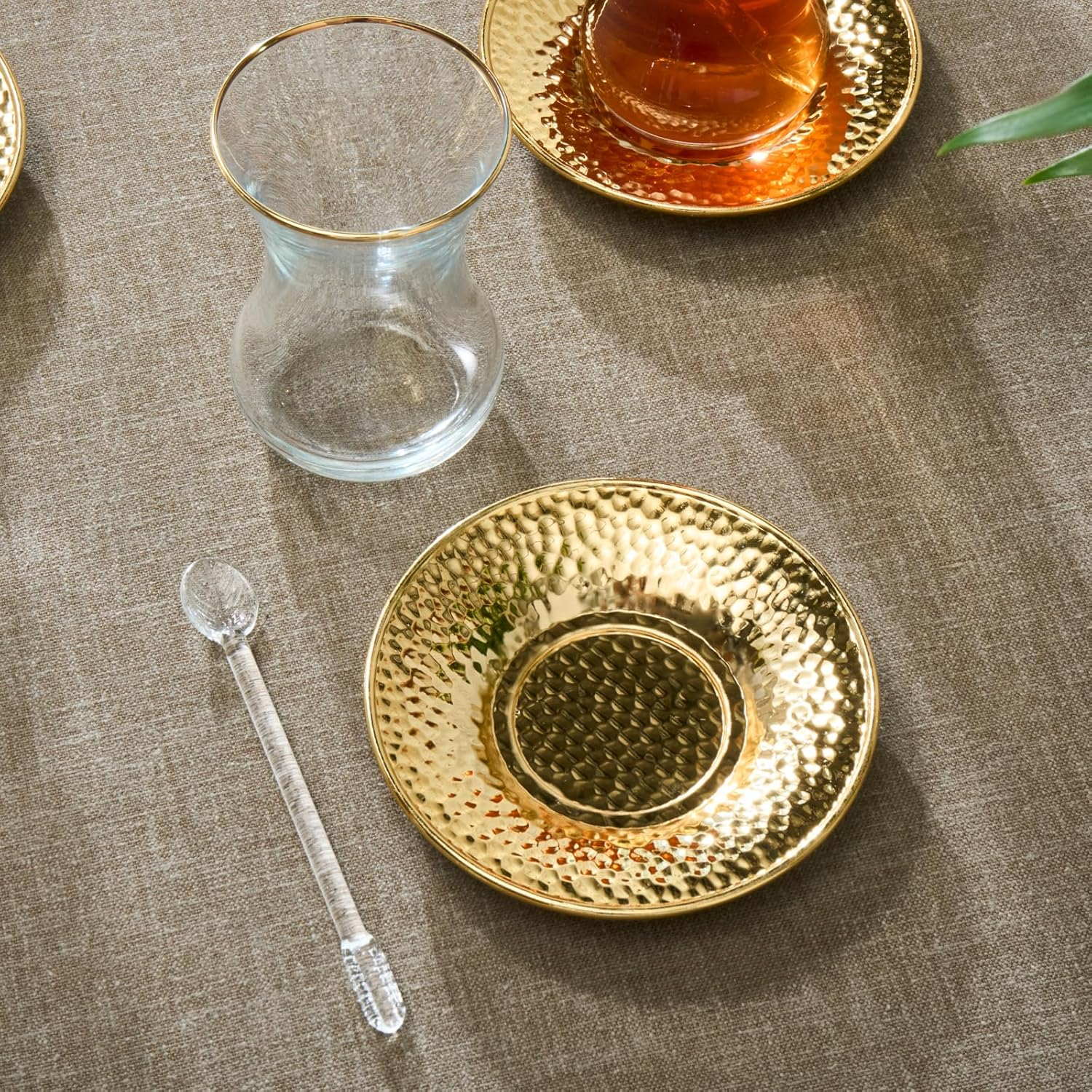 KARACA Ada Turkish Tea Cups Set of 18 Turkish Tea Glasses Cups and Saucers for 6 People, Includes Saucers and Teaspoons, 130 Ml, Gold image number 2