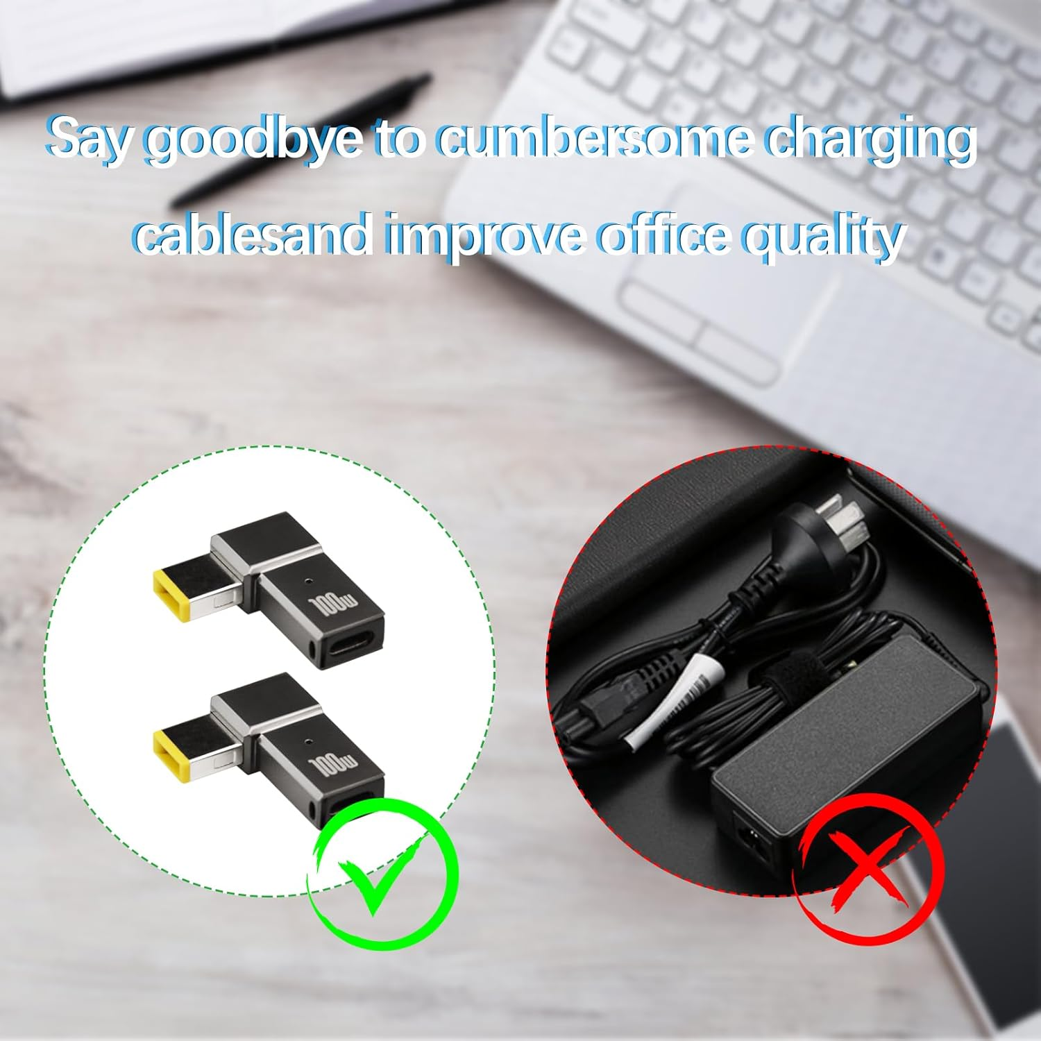 USB C to Slim Tip Adapter, 2Pcs 100W 5A Laptop Charging Cable Adapter with USB C Female Input to Slim Tip Rectangle Zinc Alloy PD Charge Converter for Laptops image number 1
