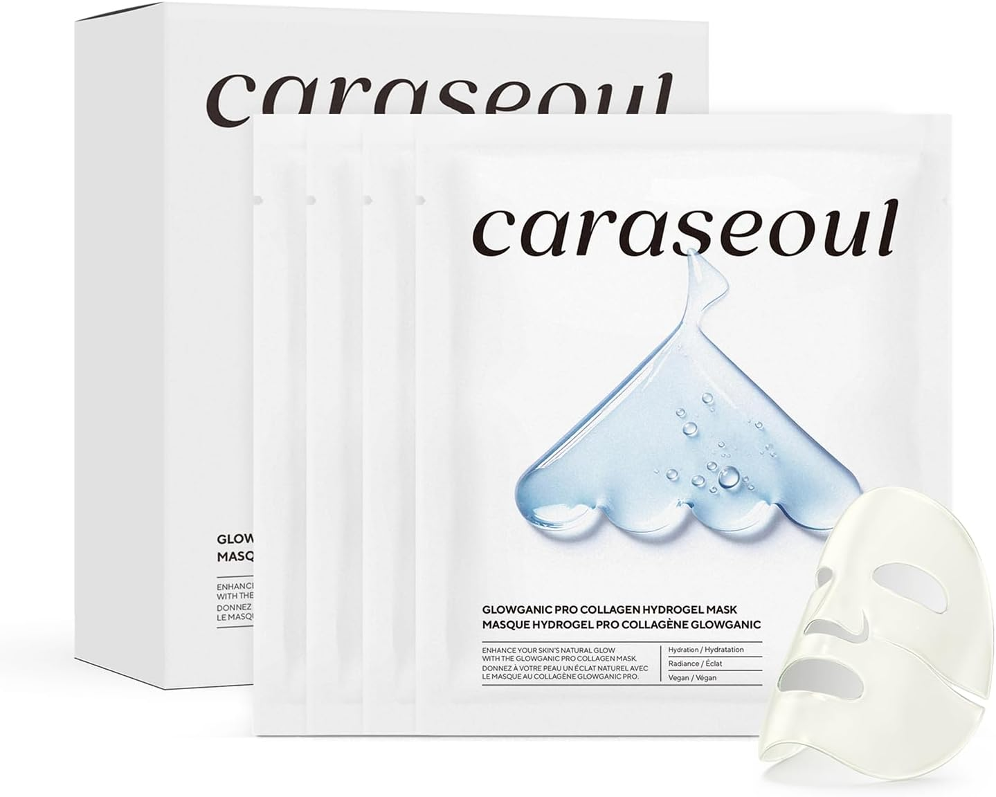 Caraseoul Glowganic Pro Collagen Face Mask, Hydrogel Korean Face Mask with Niacinamide & Adenosin, Radiance Boost, Hydrating Overnight Sleep Mask, Vegan, Korean Skin Care [1.19Oz (34G) X 4Ea] image number 6