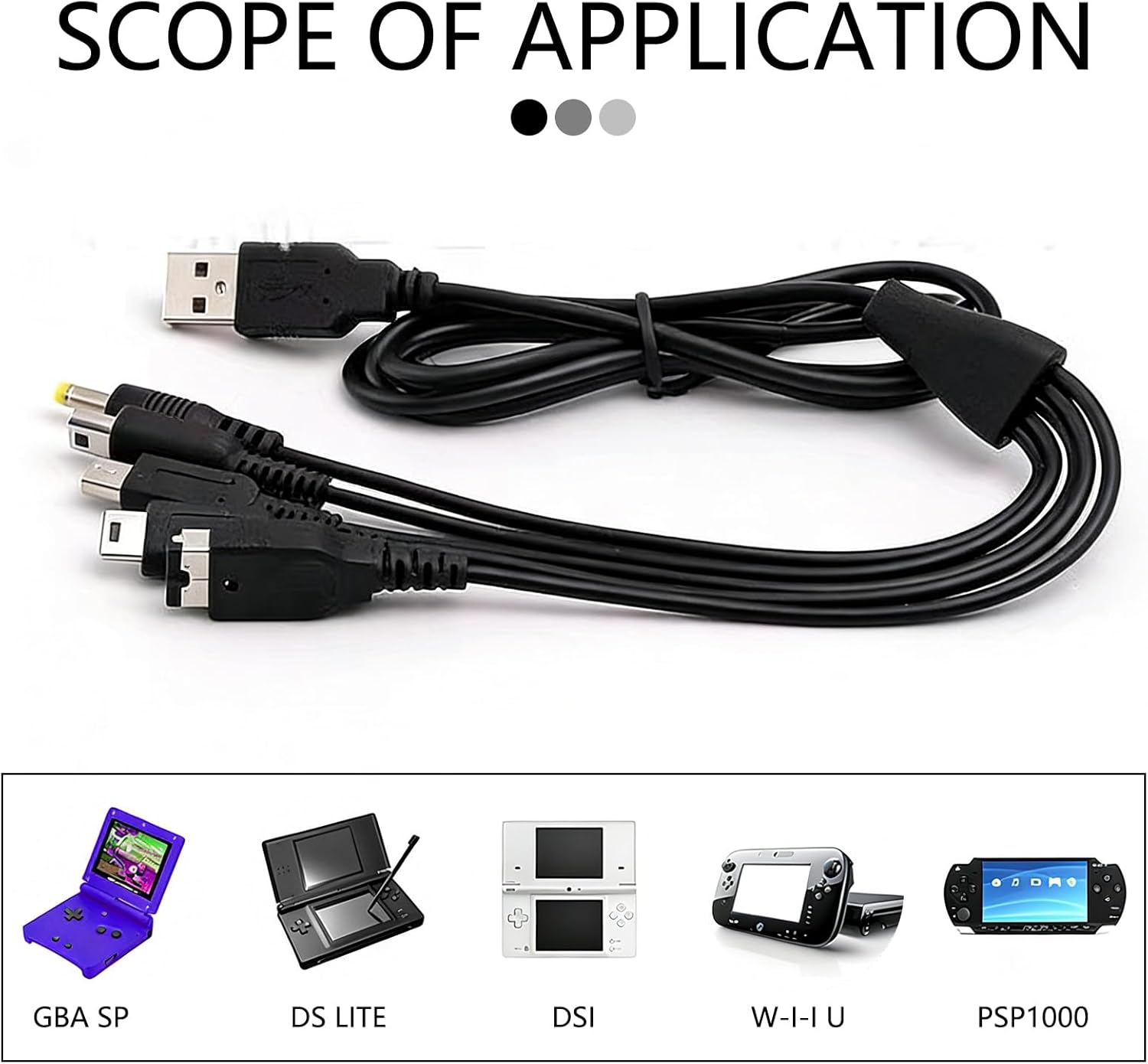 JANGJANG 5 in 1 USB Charger Cable Compatible with Nintendo DS Lite Wii U New 3DS XL/LL 3DS XL/LL 2DS Dsi XL/LL NDS GBA PSP 3000, Multi Function Fast Charging Cord, Universal Gaming Device Charging image number 5