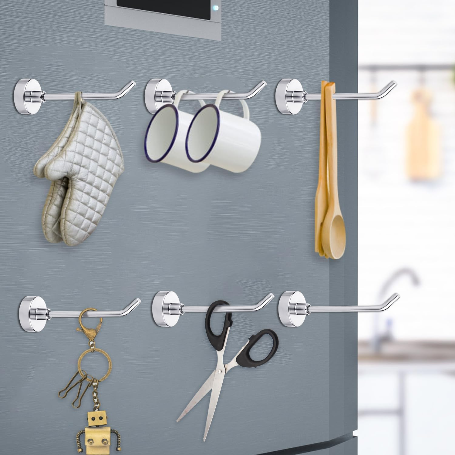 6Pcs Magnetic Hooks, 1.7 Lb Heavy Duty Magnet Hooks 3 Inch Long Magnetic Hooks for Hanging Strong Magnetic Hanger for Cruise Cabins, Towel, Grill, Fridge, Kitchen, Garage, Workplace (Silver) image number 3