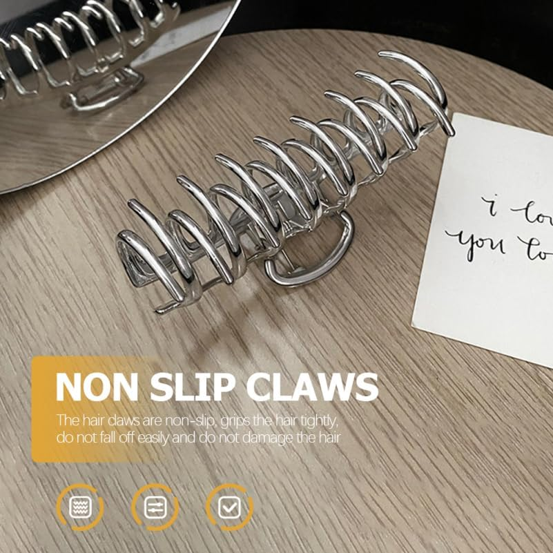 Healvian Grip Hair Clip Silver Hair Clips Large Hair Clips Claw Clips for Girls French Hair Claws Key Ring Comb Hair Updo Silver Alloy image number 5