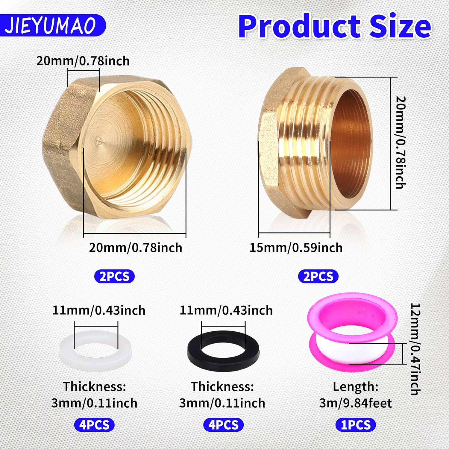 Garden Hose Cap, 4Pcs Brass Spigot Cap with Washers, 3/4 Inch 2 Styles Garden Hose End Caps with Tape, Outdoor Faucet Caps Brass Gardens Hoses Plug for Outdoor Faucet Replacement