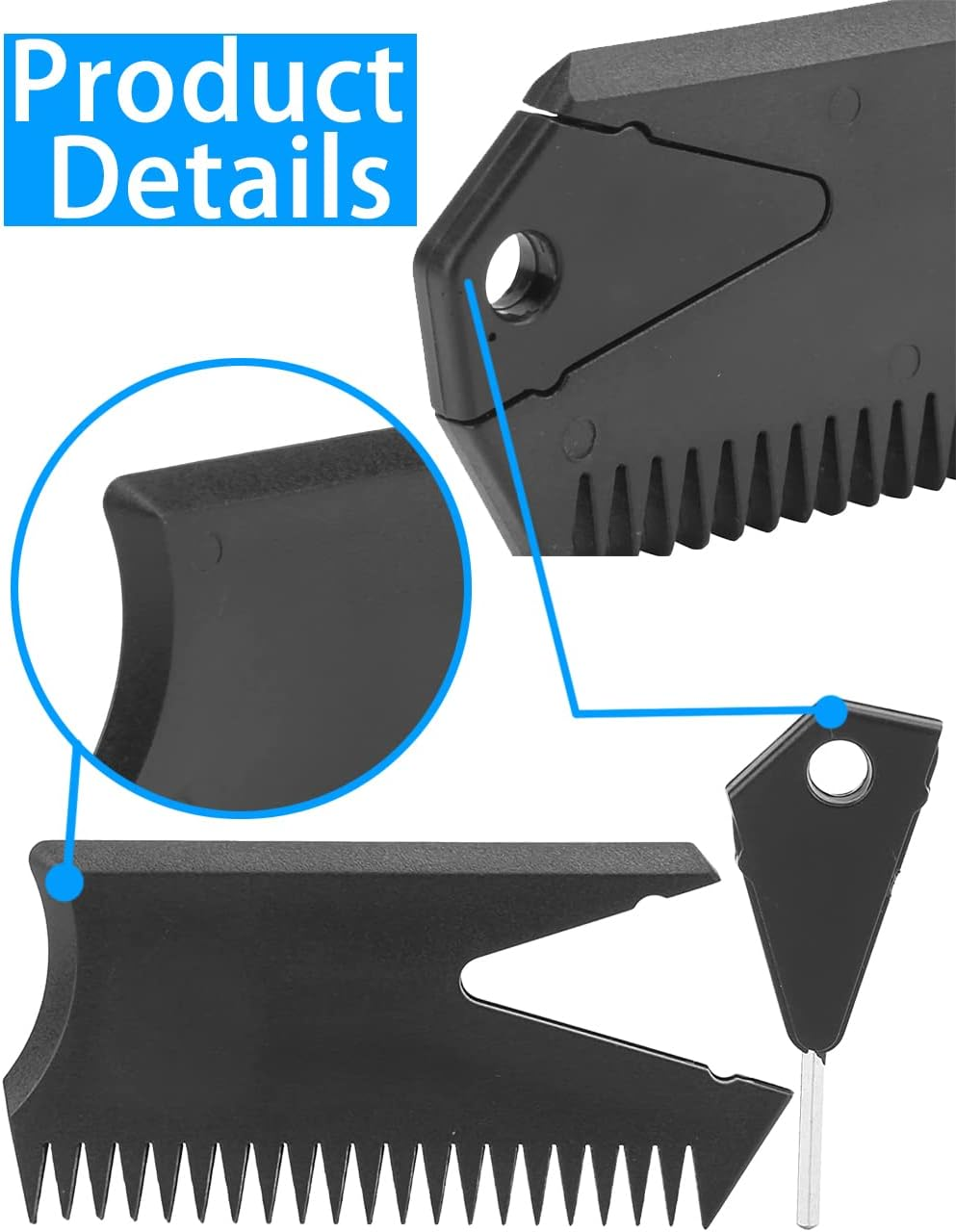 4 Pack Wax Comb with Fin Key, SUP Surf Board Wax Comb, Cleaning Remover Skim Board Surfing Accessory, Surfboard Wax Remove Comb Portable Black Fin Wax Scraper Tool, Black Maintenance Remover Comb