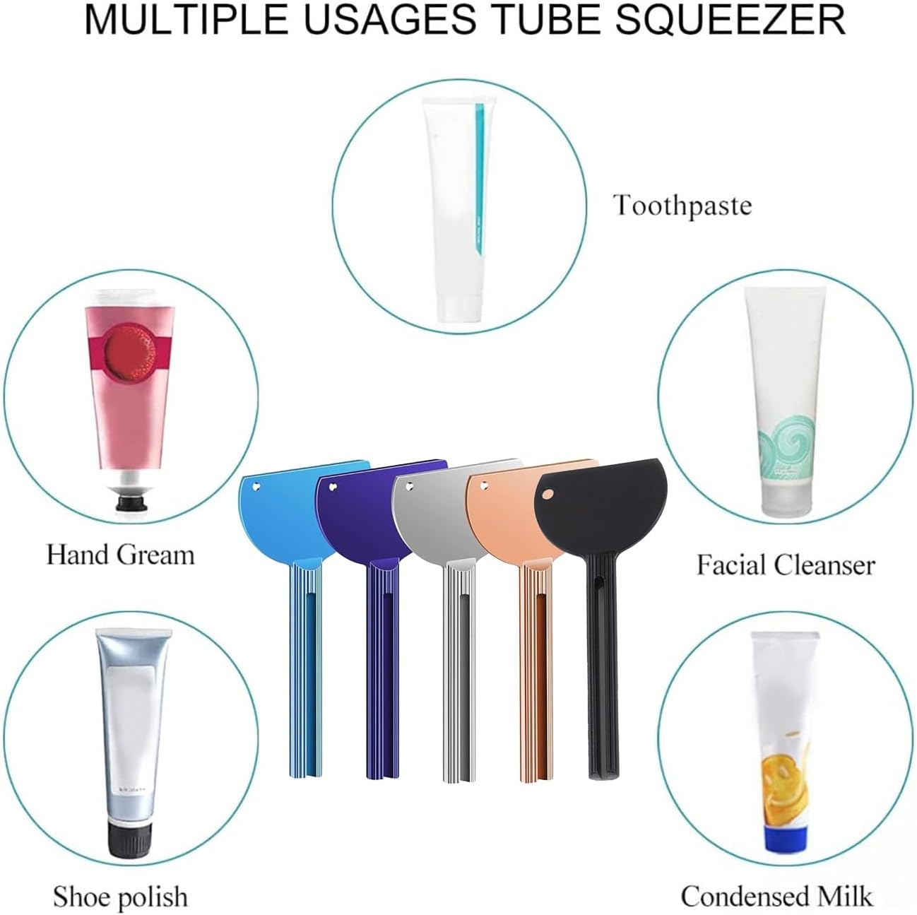 5Pcs Toothpaste Tube Squeezers, Metal Tube Presser Tube Roller Tube Wringer Key Dispenser Roller, Tube Wringer Keys, Key Roller Dispenser Wringer Tools for Hair Color, Cosmetics, Paint Tube image number 2