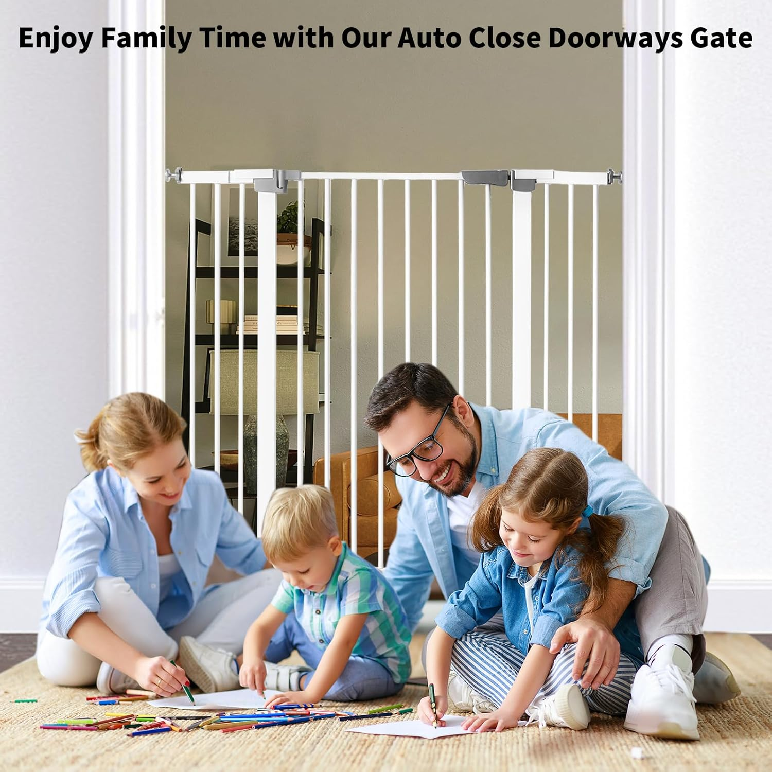 41 Inch Tall Baby Gate Auto Close Dog Gate Adjustable 29.92"-43.71" Wide Pressure Mounted Walk through Swing Pet Gate for Doorways (White, 29.92"-43.71" Wide)