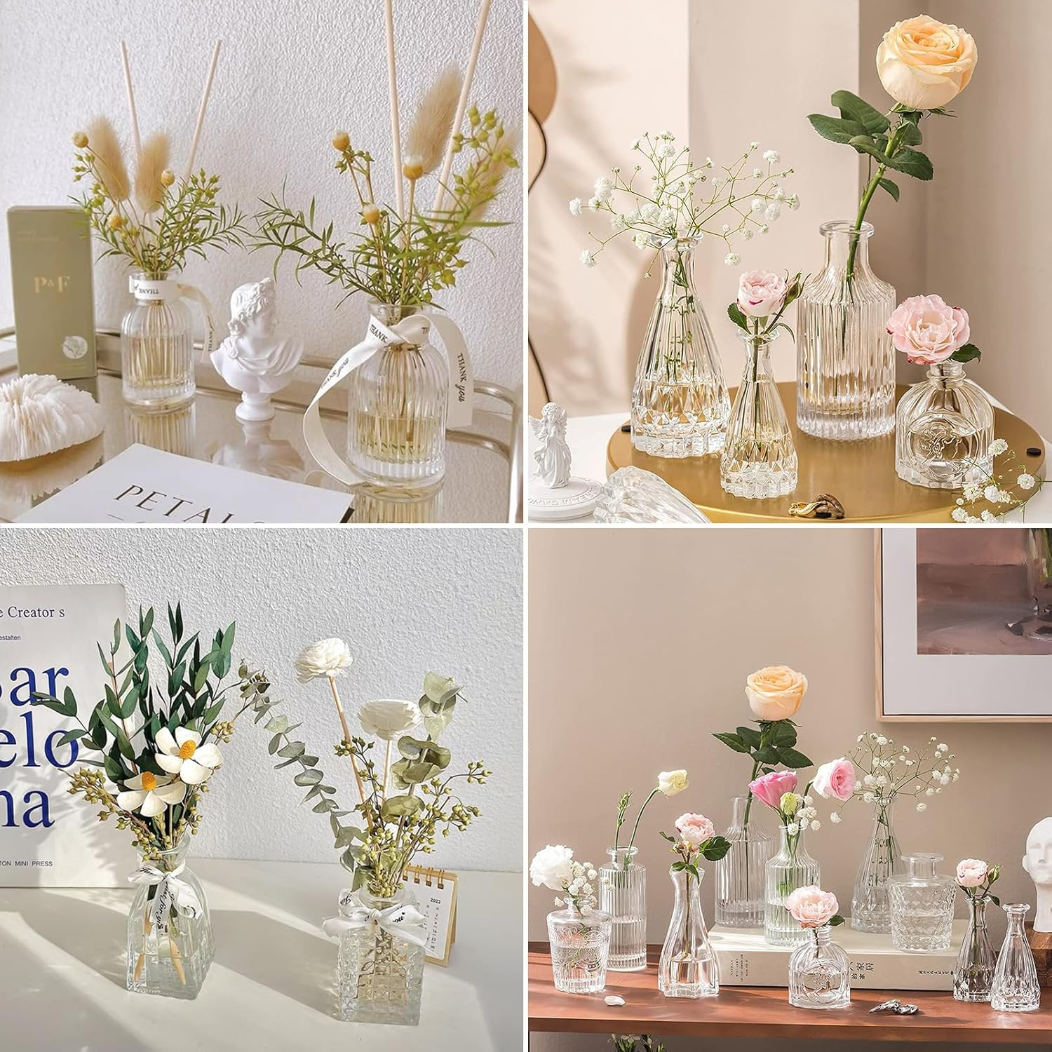 Glass Bud Vase Set of 25, Mini Clear Bud Vase for Centerpieces in Bulk, Small Vintage Flower Vases for Weddings Parties Home Table Decorative