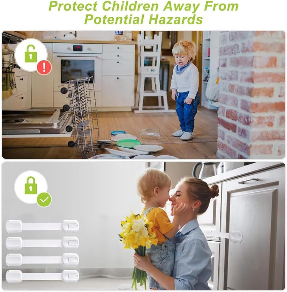 Aufondof 12 Pack Child Safety Strap Locks Refrigerator Cabinet Drawer Door Latches Baby Pets Proof,Easy to Use No Tools Required,Durable and Reliable for Cabinets, Drawers image number 6