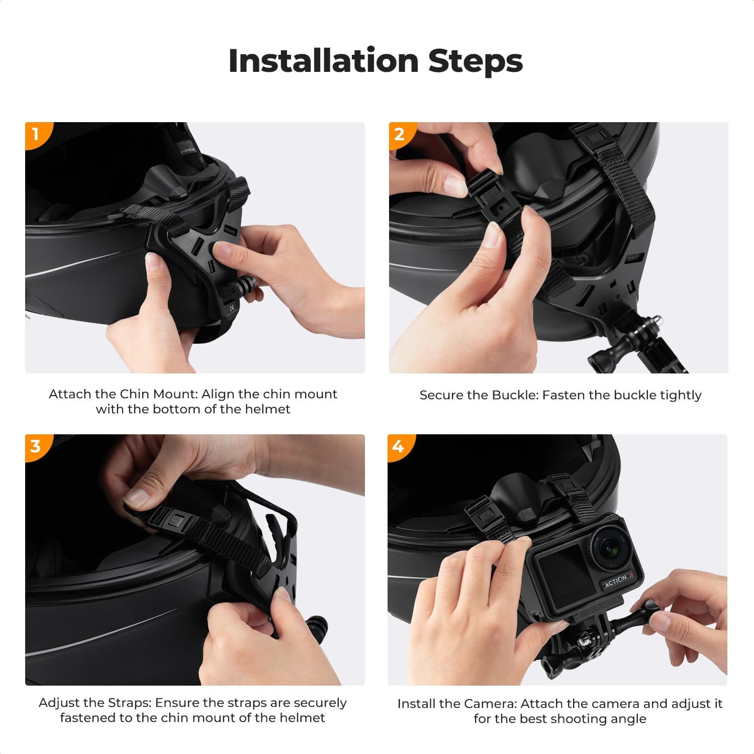 K&F Concept Action Camera Motorcycle Dirt Bike Helmet Chin Strap Mount, Helmet Holder Mounting Attachment for Gopro Hero 13/12/11/10/9/8/7/6/5/4/DJI Osmo Action 5Pro/4/3/Insta360 X5/X4/X3 image number 2
