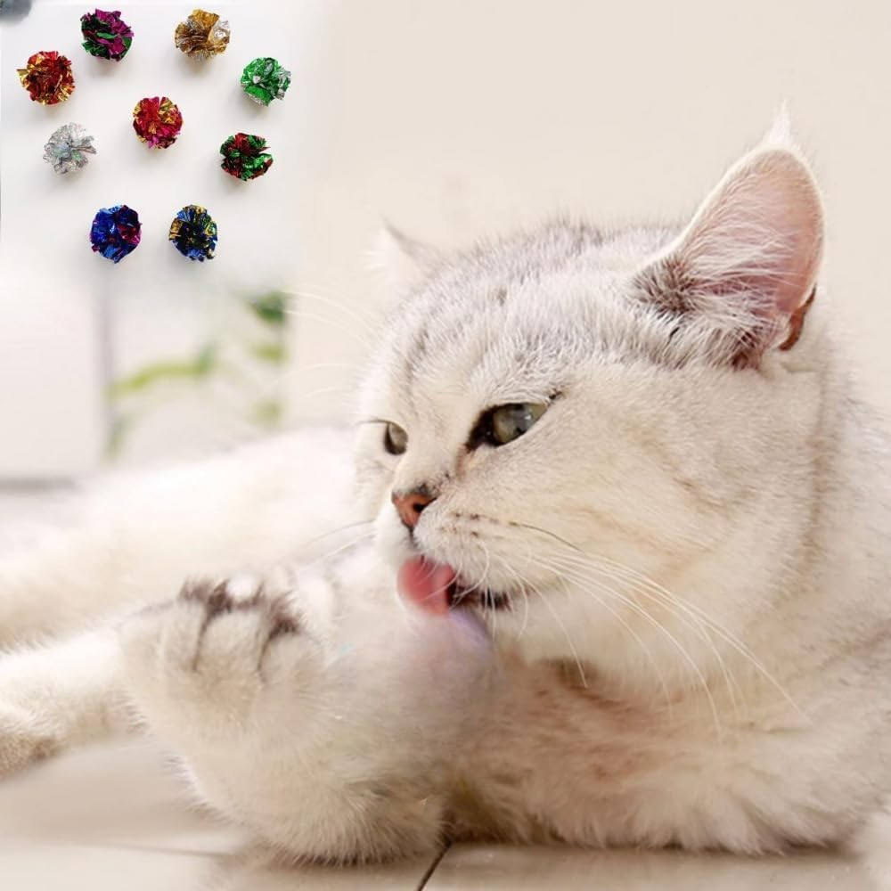 HIDOSNG 30 Pieces Colorful Cat Toys Rustle Sound Ball, Mylar Crinkle Balls, Cat Crinkle Balls Chew and Chase, Interactive Cat Toy Crinkle Ball Indoor to Keep Fit and Active