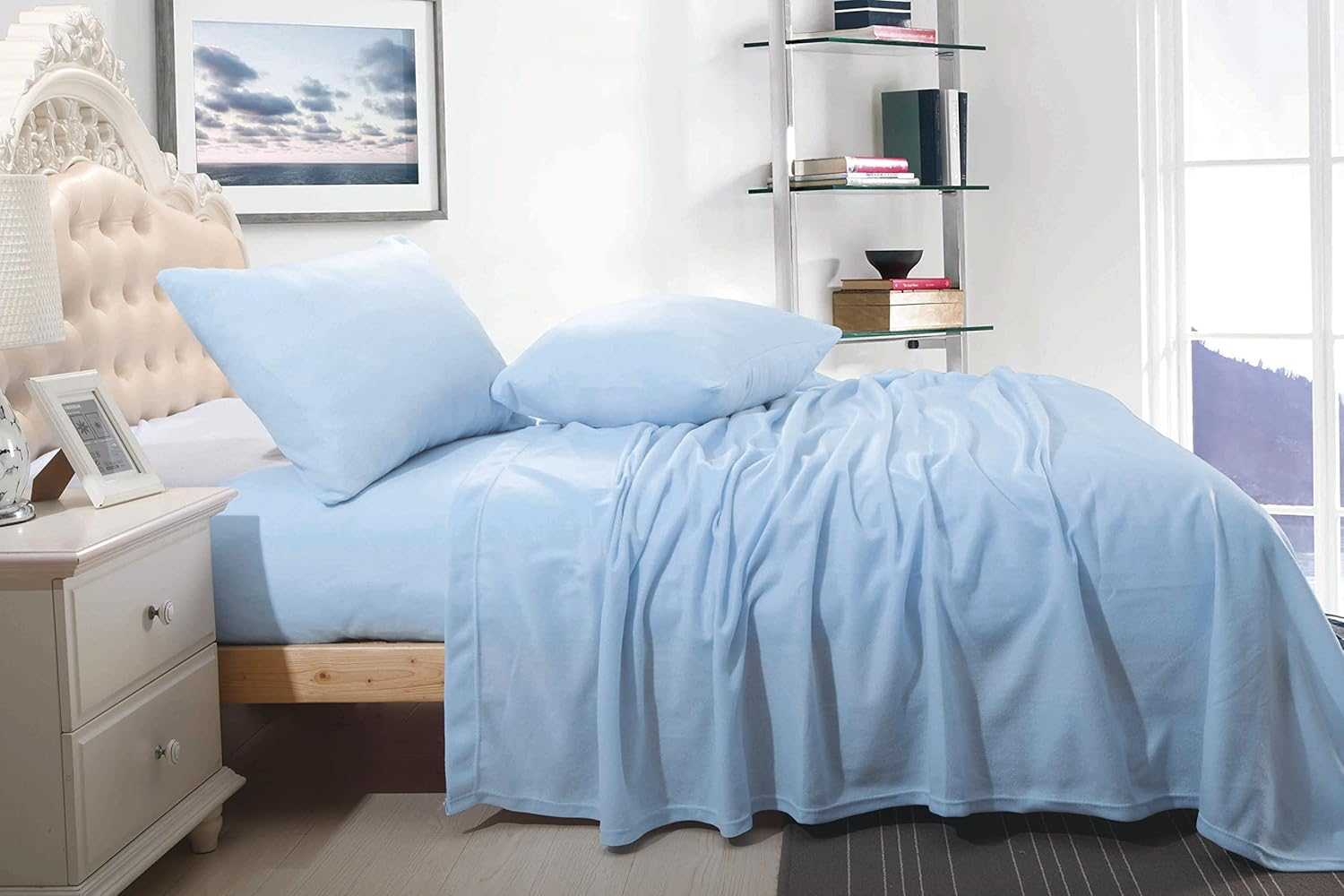 Ramesses Cashmere Touch Flannelette Sheet Set, King, Steel Blue image number 1