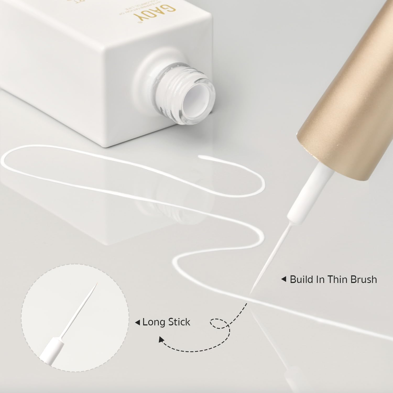 GAOY White Swirl Gel Nail Polish Art Liner, 12Ml Classic Color Nail Paint Design with Thin Brush, UV Light Cure for DIY French Manicure at Home image number 5