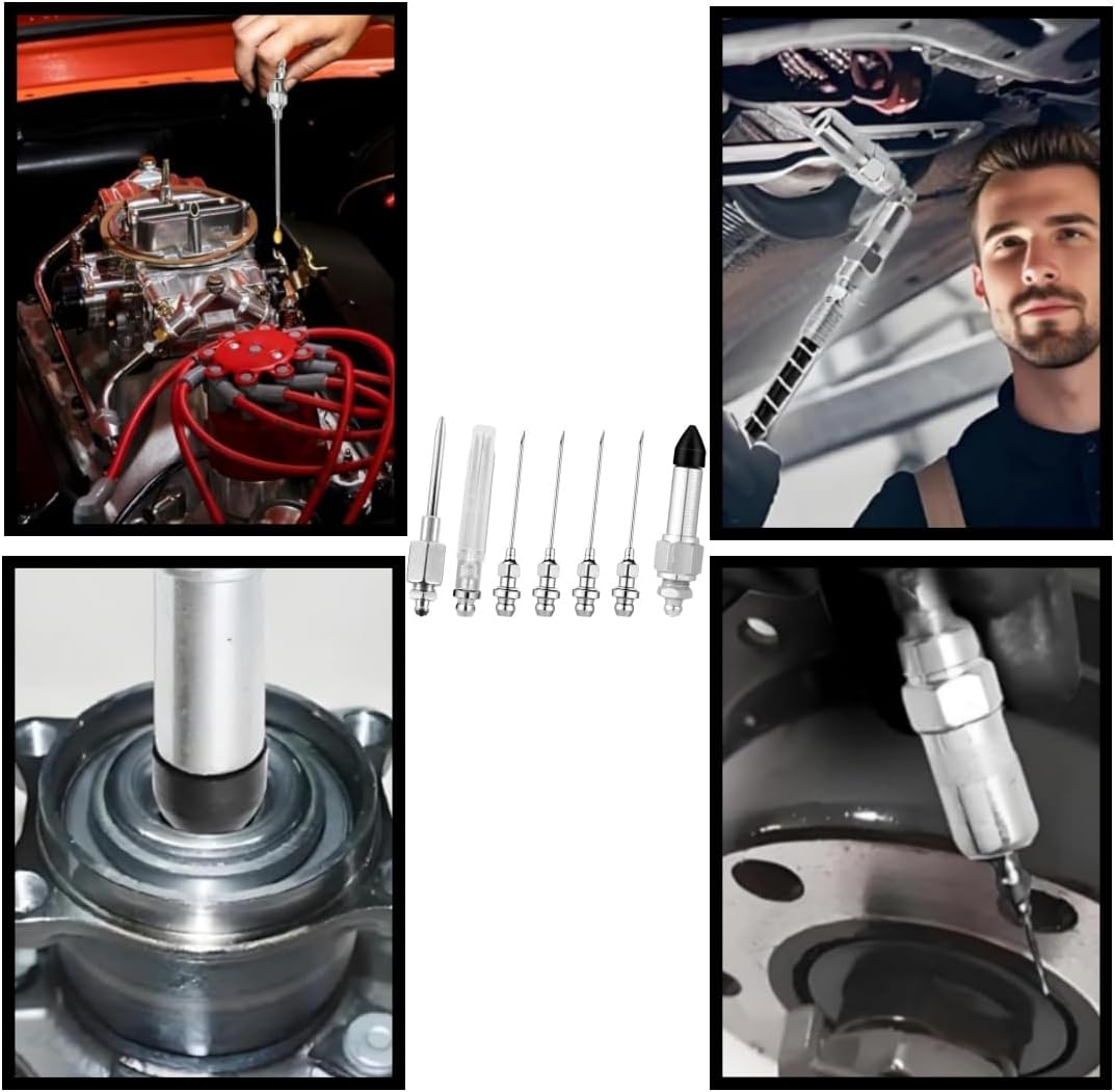 Grease Injector Needle, 7PCS Bearing Needle Nozzle,Grease Gun Accessory Set,Includes 5 Nozzles, 1 Dispenser, and 1 Rubber Nipple Adapter image number 3