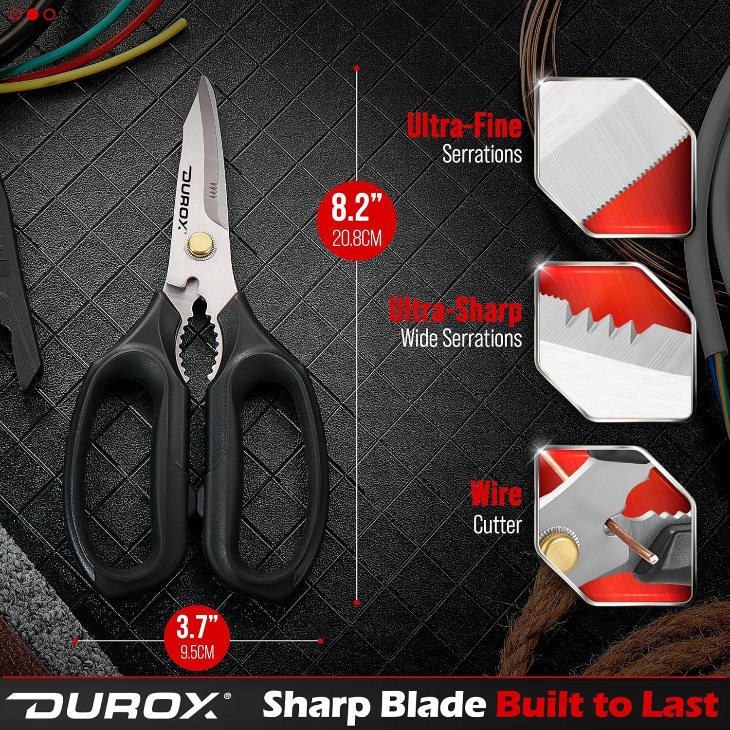 DUROX - Heavy Duty Scissors, Multipurpose Utility Scissors. Built to Cut Leather, Cardboard, Carpet, Plastic and Rope. All Purpose Heavy Duty Kitchen Scissors to Cut Poultry, Chicken and Fish Bones image number 4