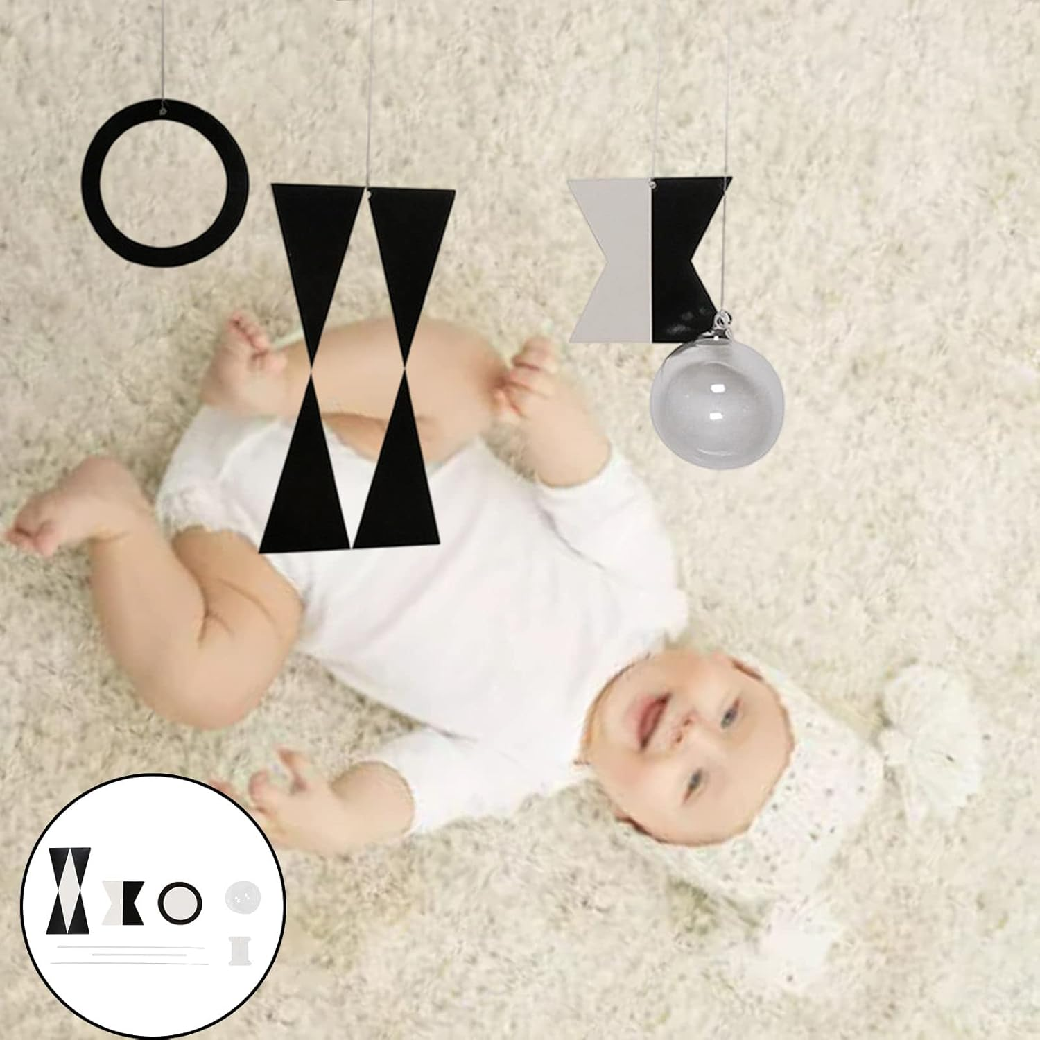 F Fityle Montessori Mobile Toy Kids Development Toys Montessori Black and White Mobile Toy Baby Activity Toys for Children - Need to Assemble image number 3