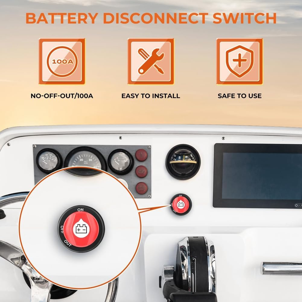 Battery Disconnect Switch 12-48V, Cut Shut off Isolator Switch for Marine Boat RV ATV Car Utv Vehicle 100A image number 4