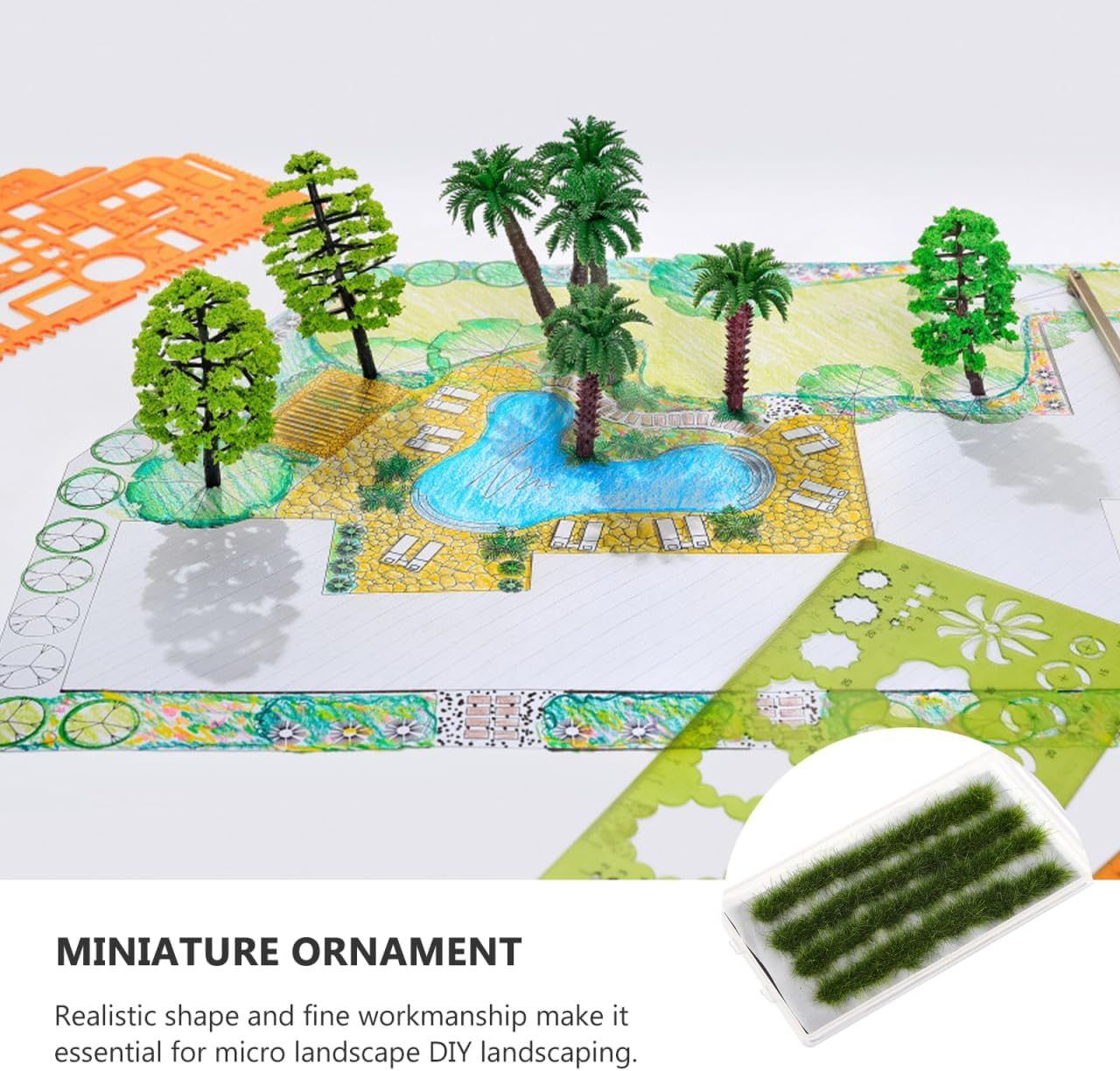 BESPORTBLE Static Grass Tuft Model, Artificial Grass Tufts Model Kit Resin Static Scenery Model Miniature Artificial Grass for Sand Table Railway Train Landscape, 3.5Inch