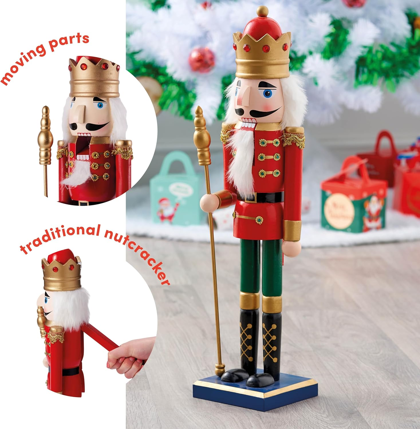 THE TWIDDLERS Large Christmas Wooden Nutcracker Soldier, 20"/50Cm| Premium Pine & Wood Material, Sturdy, Festive Colours| Classic Traditional Xmas Decoration Ornament.