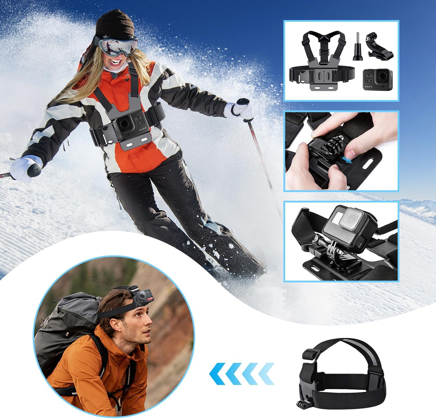 Xkimos Action Camera Accessories Kit,Includes Waterproof Housing &Silicone Case, for Gopro Hero 13/12/11/10/9/8/ 7, DJI Osmo Action 4, AKASO Brave 7, APEMAN, Campark, SJCAM image number 4